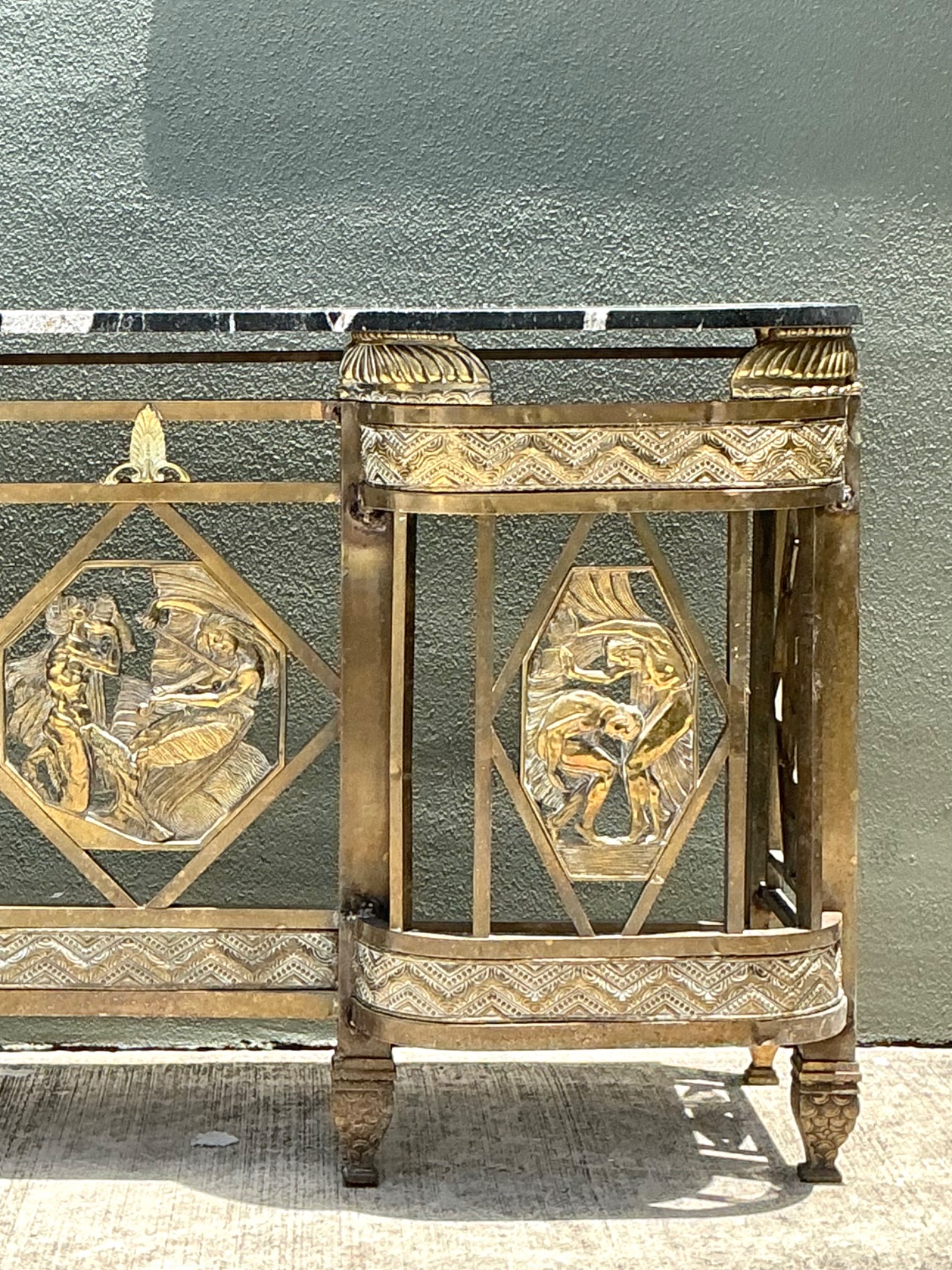 Vintage 1930s Deco Bronze Medallion Console - Side view