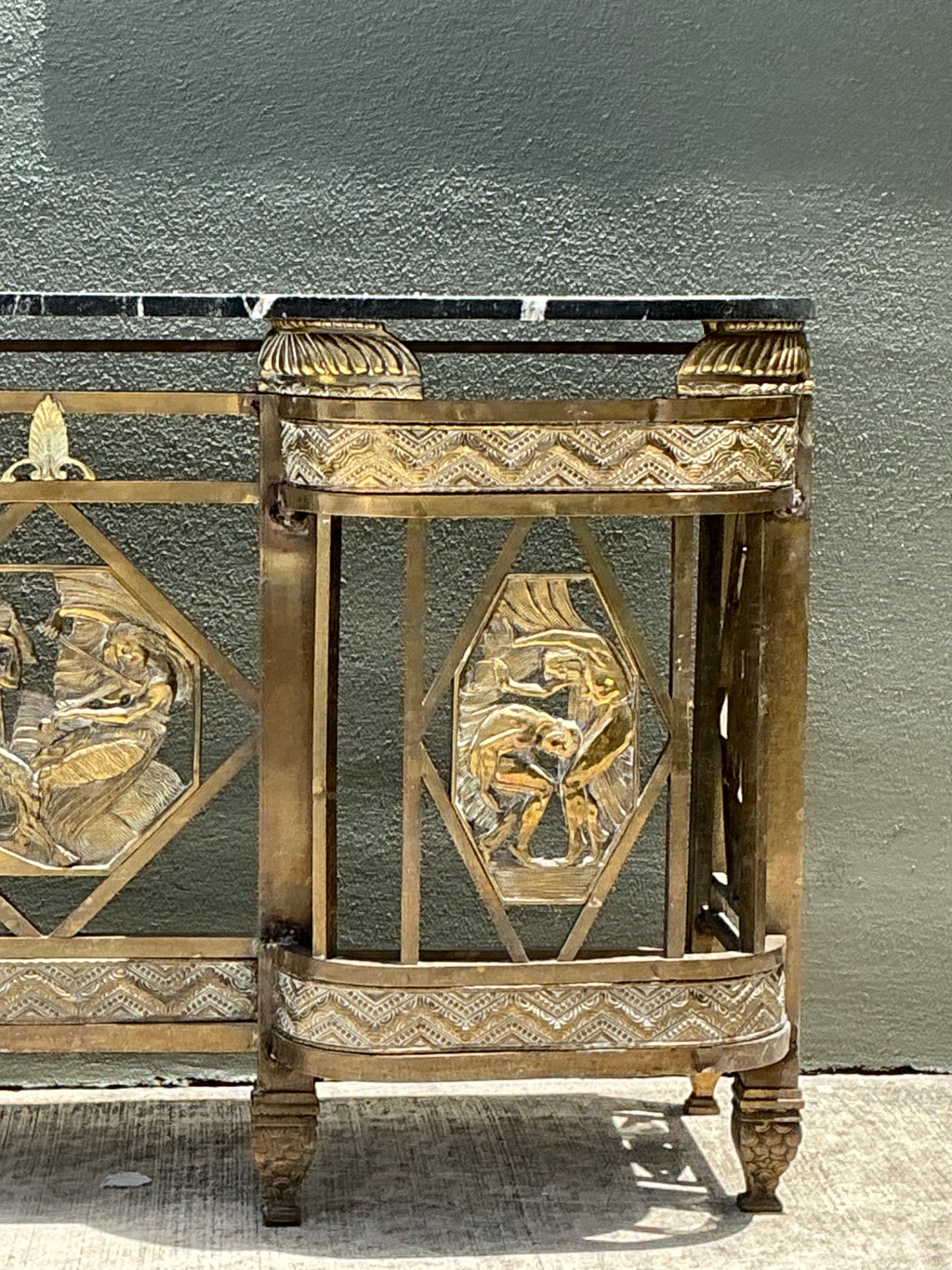 Vintage 1930s Deco Bronze Medallion Console - Top view