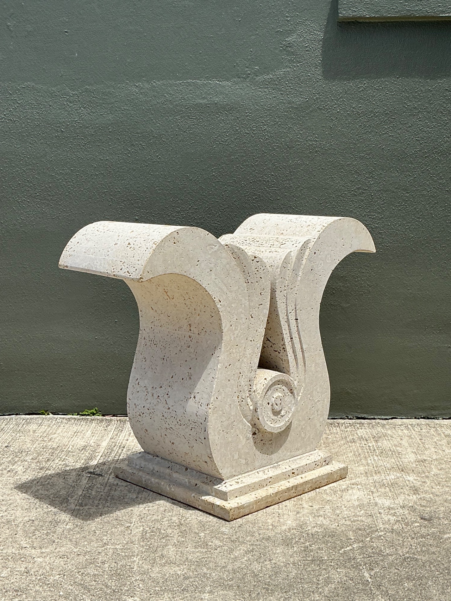 Vintage Deco Coquina Console Table Pedestal - Back view