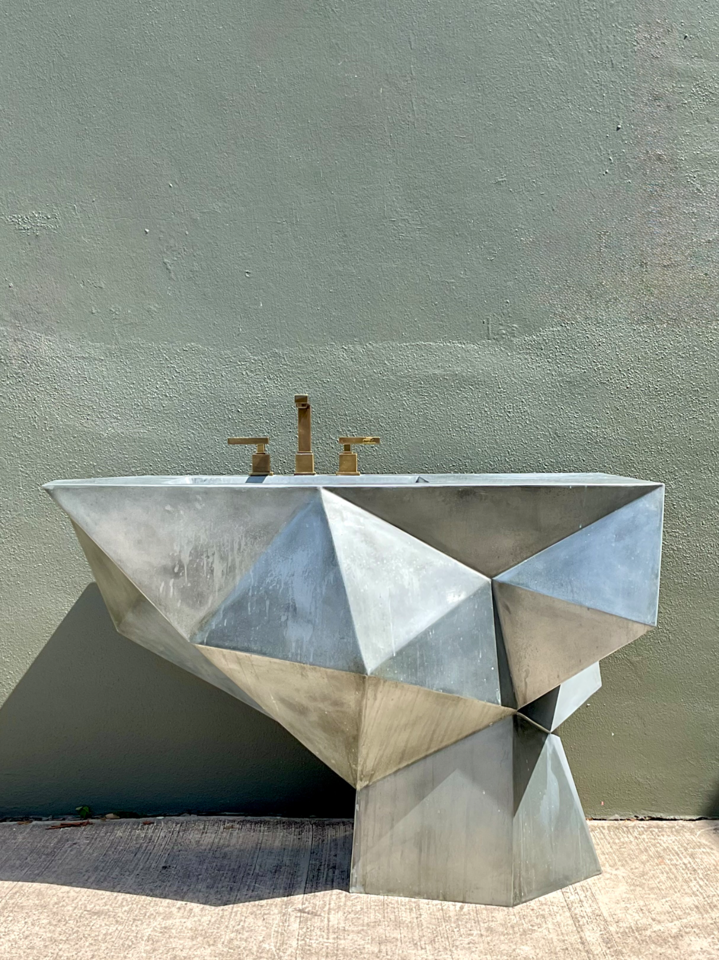 Vintage Custom Sculptural Metal Pedestal Sink - Side view