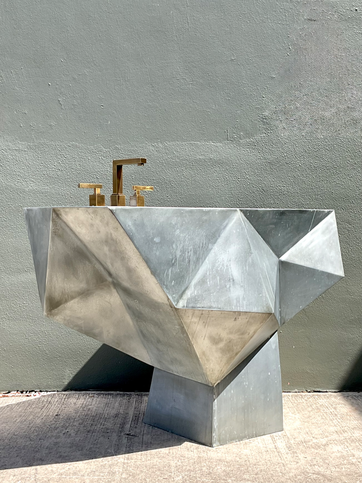 Vintage Custom Sculptural Metal Pedestal Sink - Back view