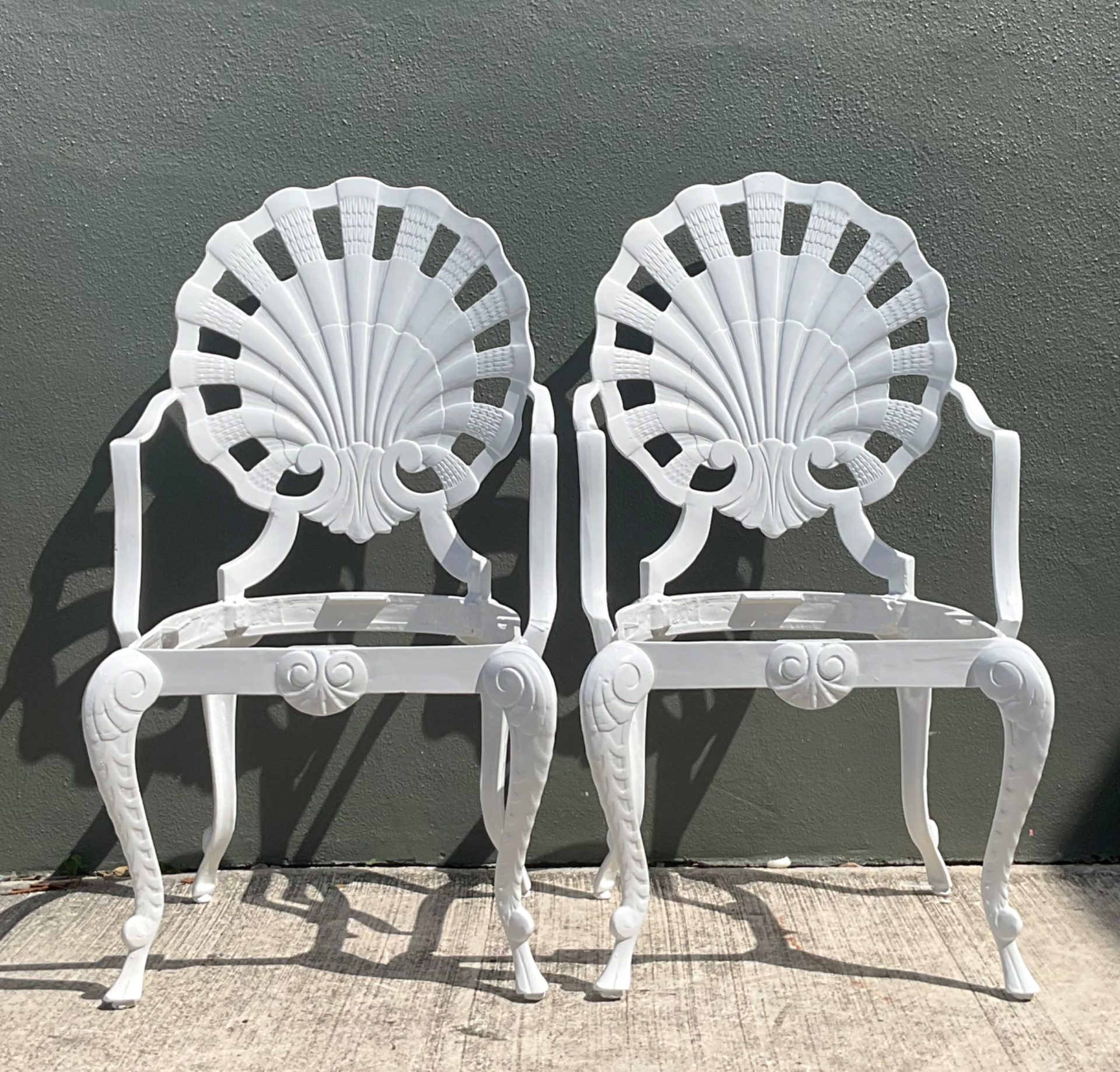 Vintage Cast Aluminum Shell Back Grotto Chairs - Pair - Detail view