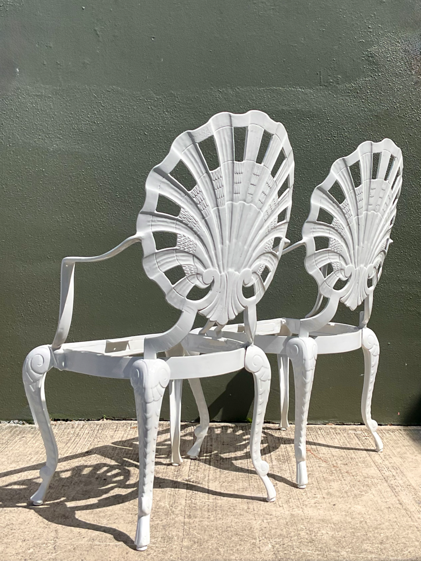 Vintage Cast Aluminum Shell Back Grotto Chairs - Pair - Side view