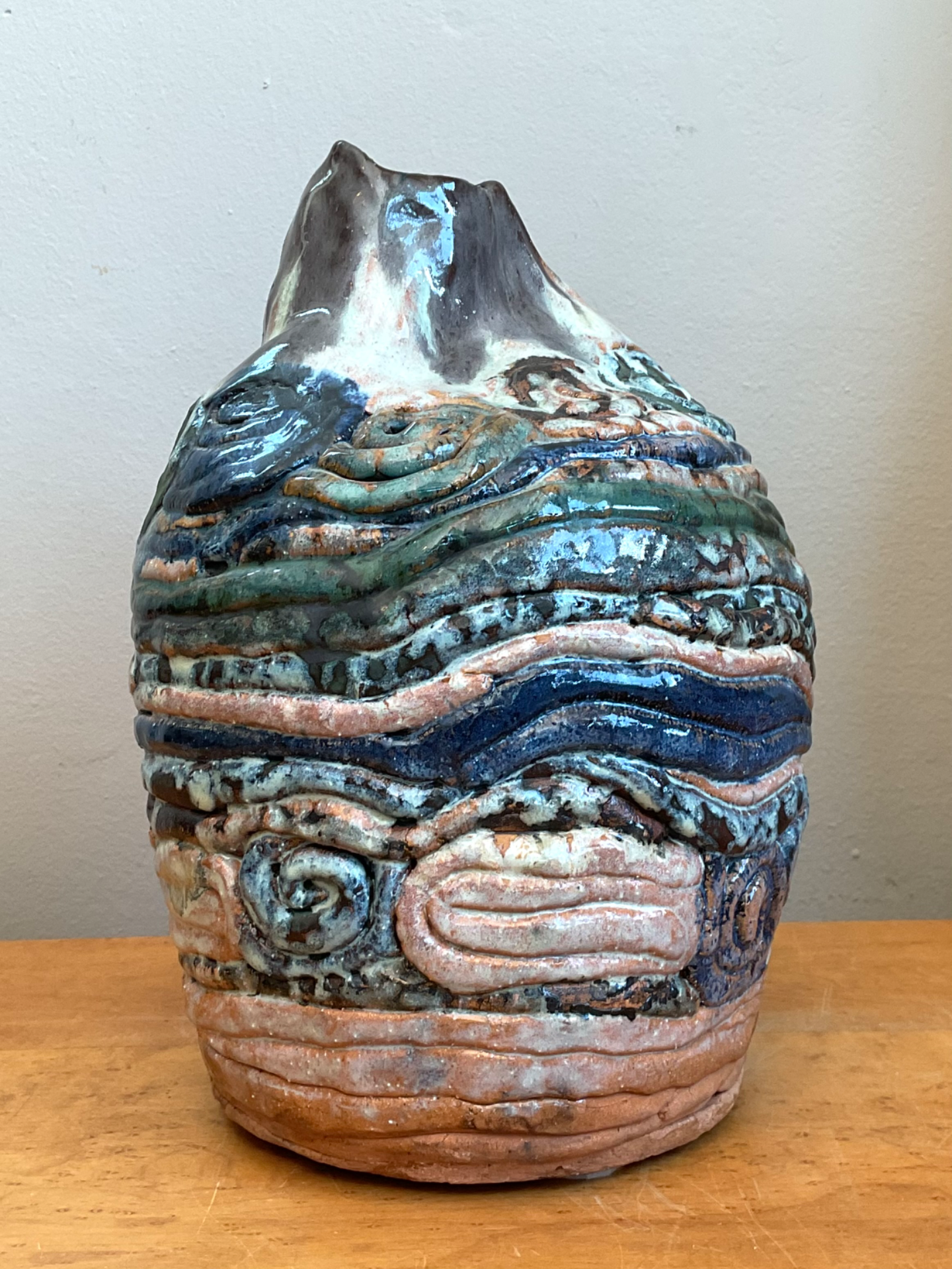 Vintage Abstract Ceramic Coil Vase - Side view