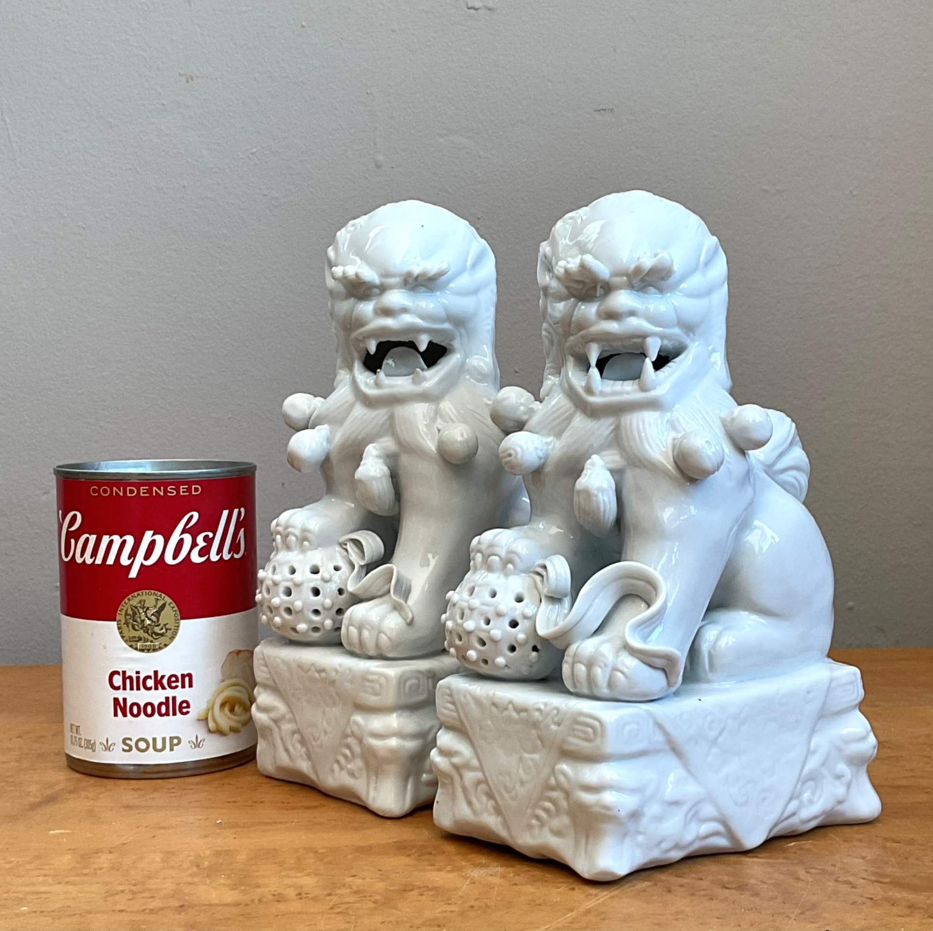 Vintage Blanc De Chine Porcelain Foo Dogs - Pair - Back view