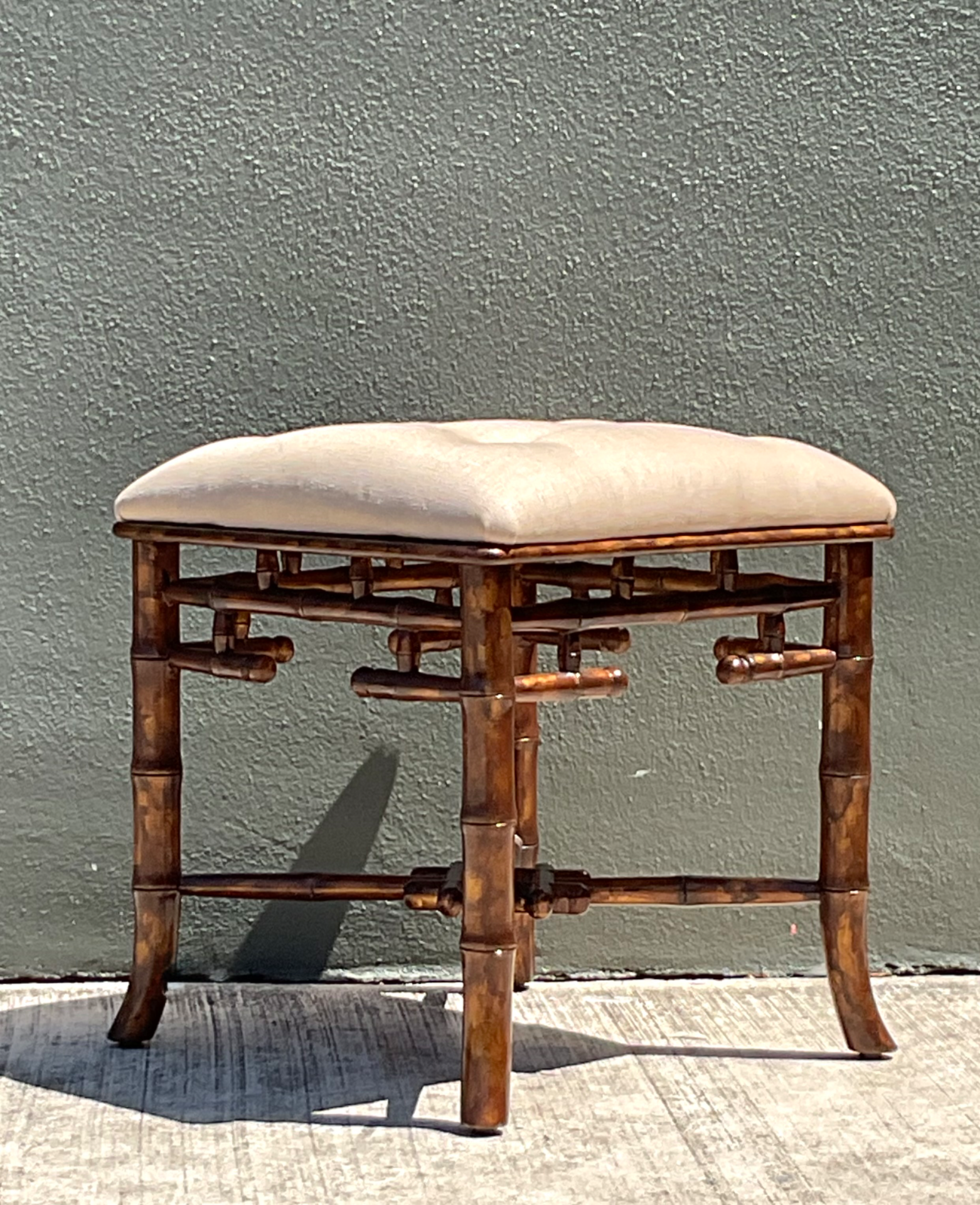 Vintage Faux Bamboo Wood Low Stool - Top view