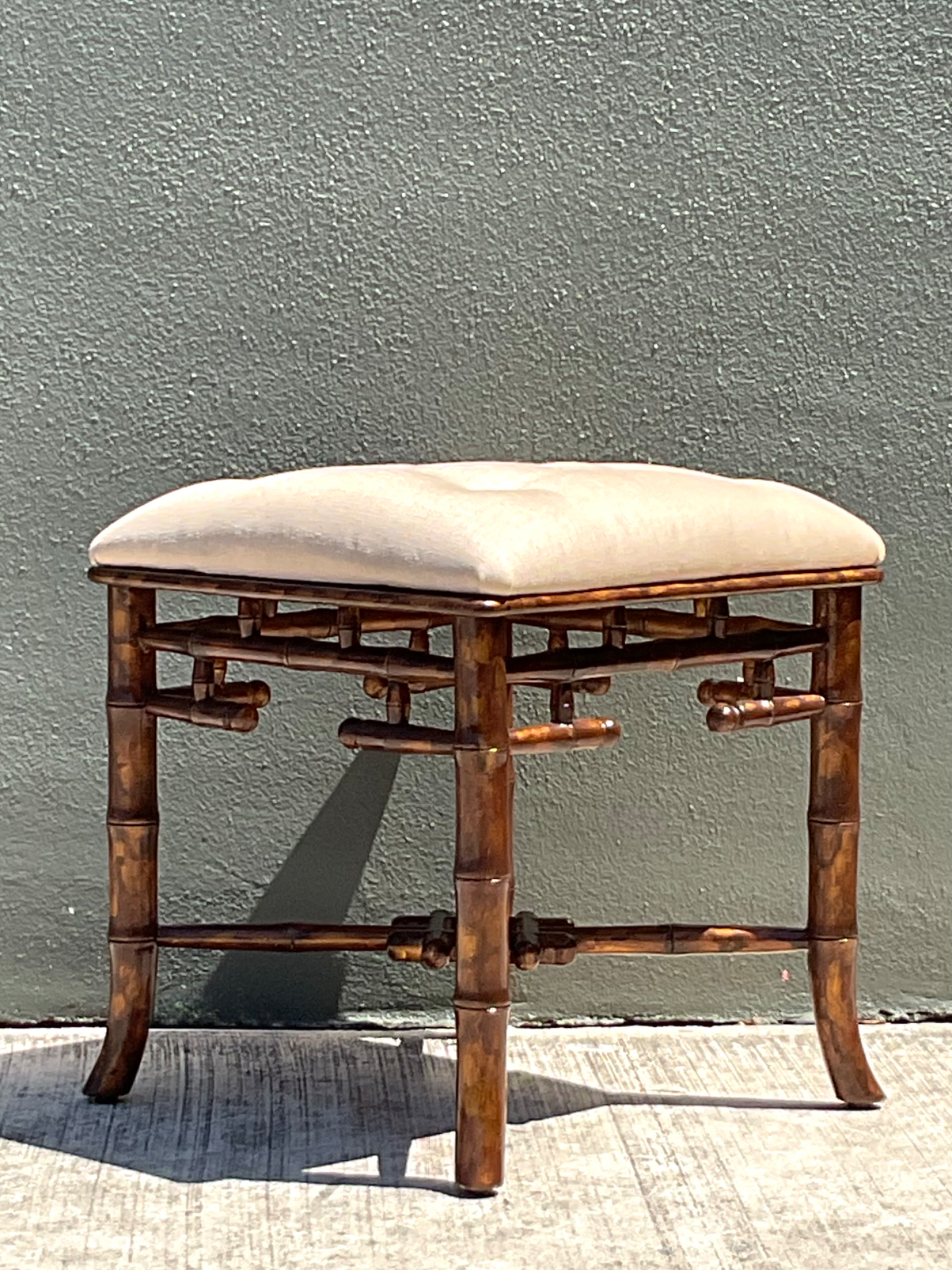 Vintage Faux Bamboo Wood Low Stool - Side view