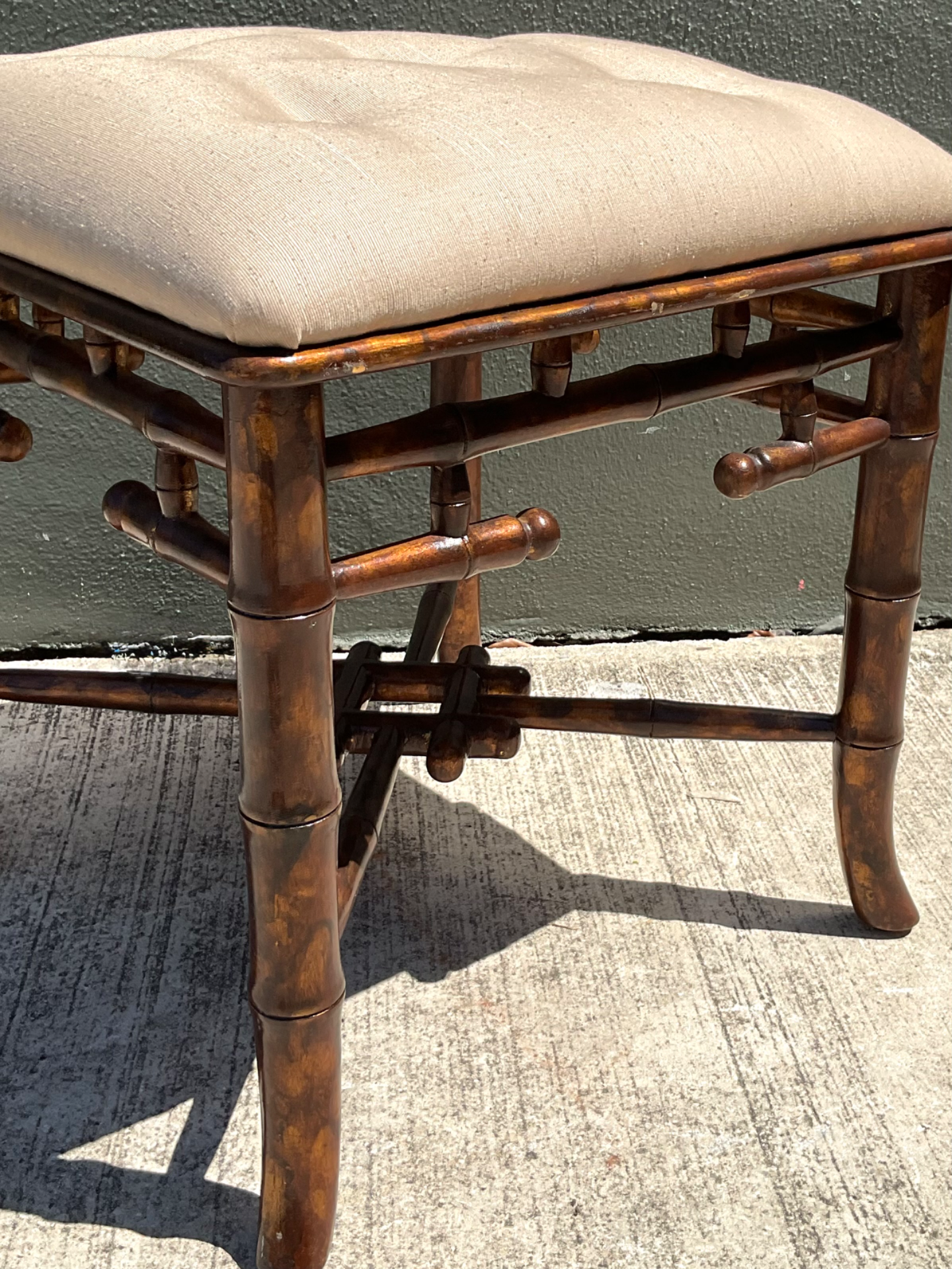 Vintage Faux Bamboo Wood Low Stool - Back view