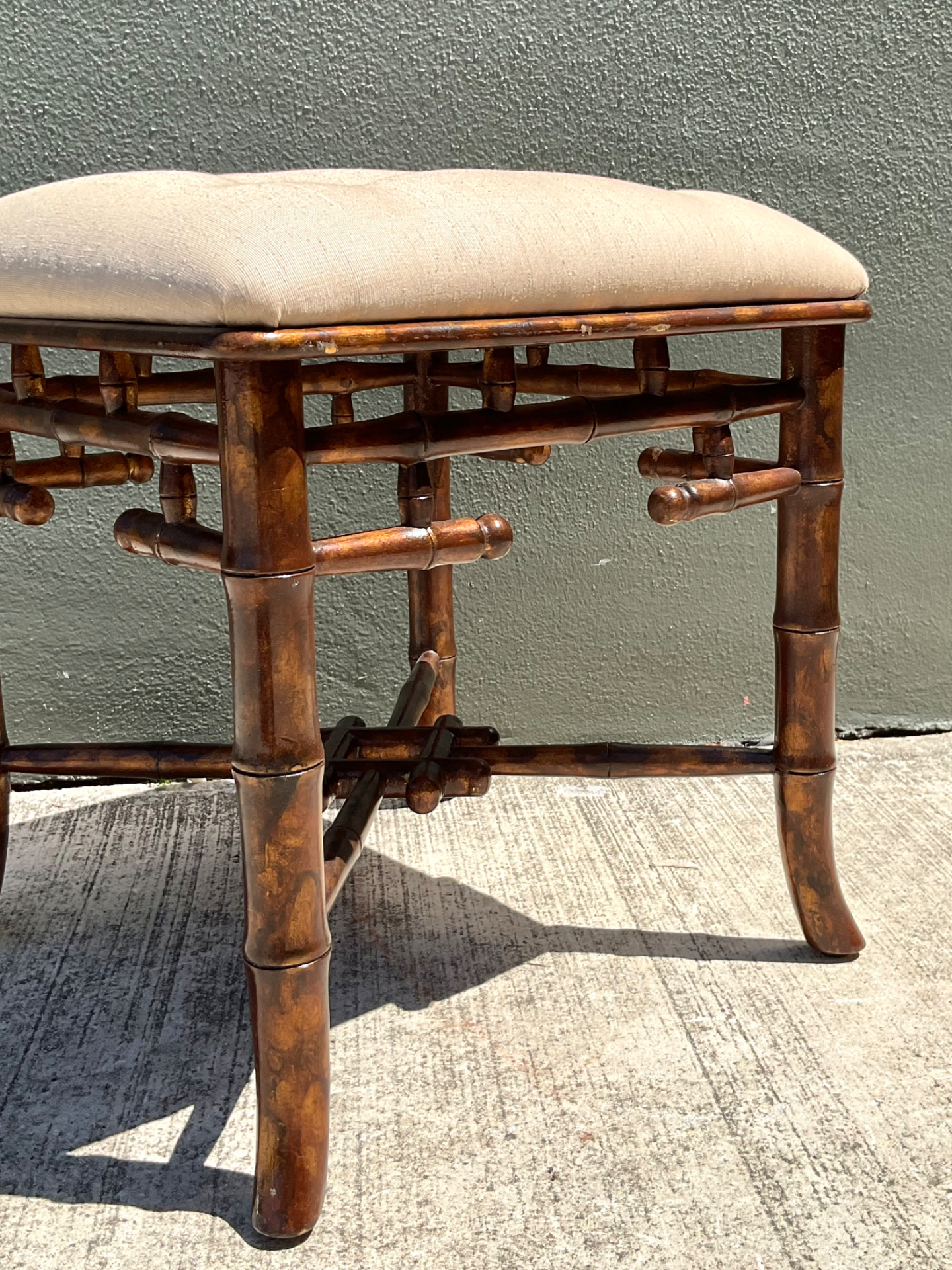 Vintage Faux Bamboo Wood Low Stool - Detail view