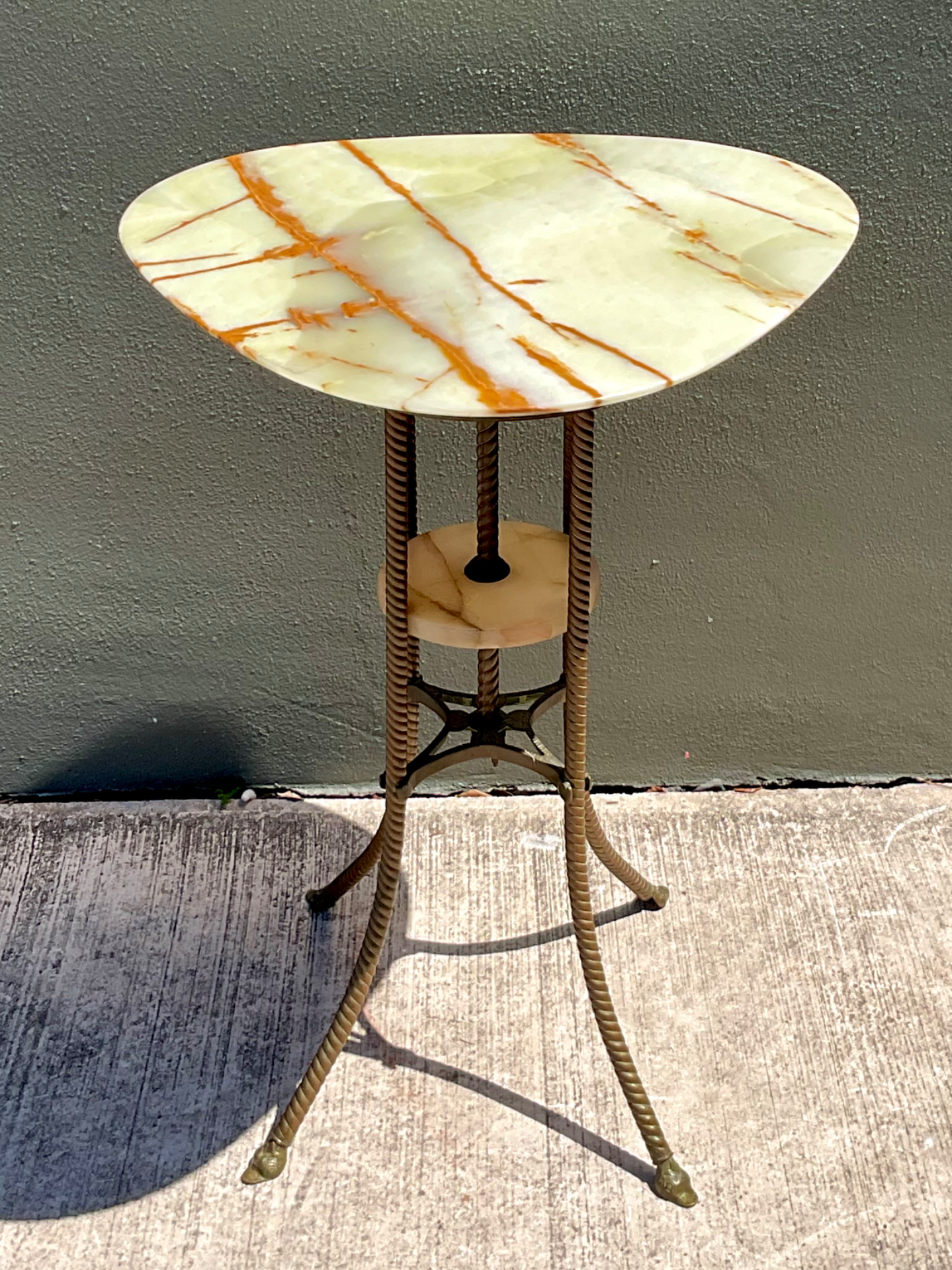 Vintage Greek Key Brass and Onyx Accent Table - Side view