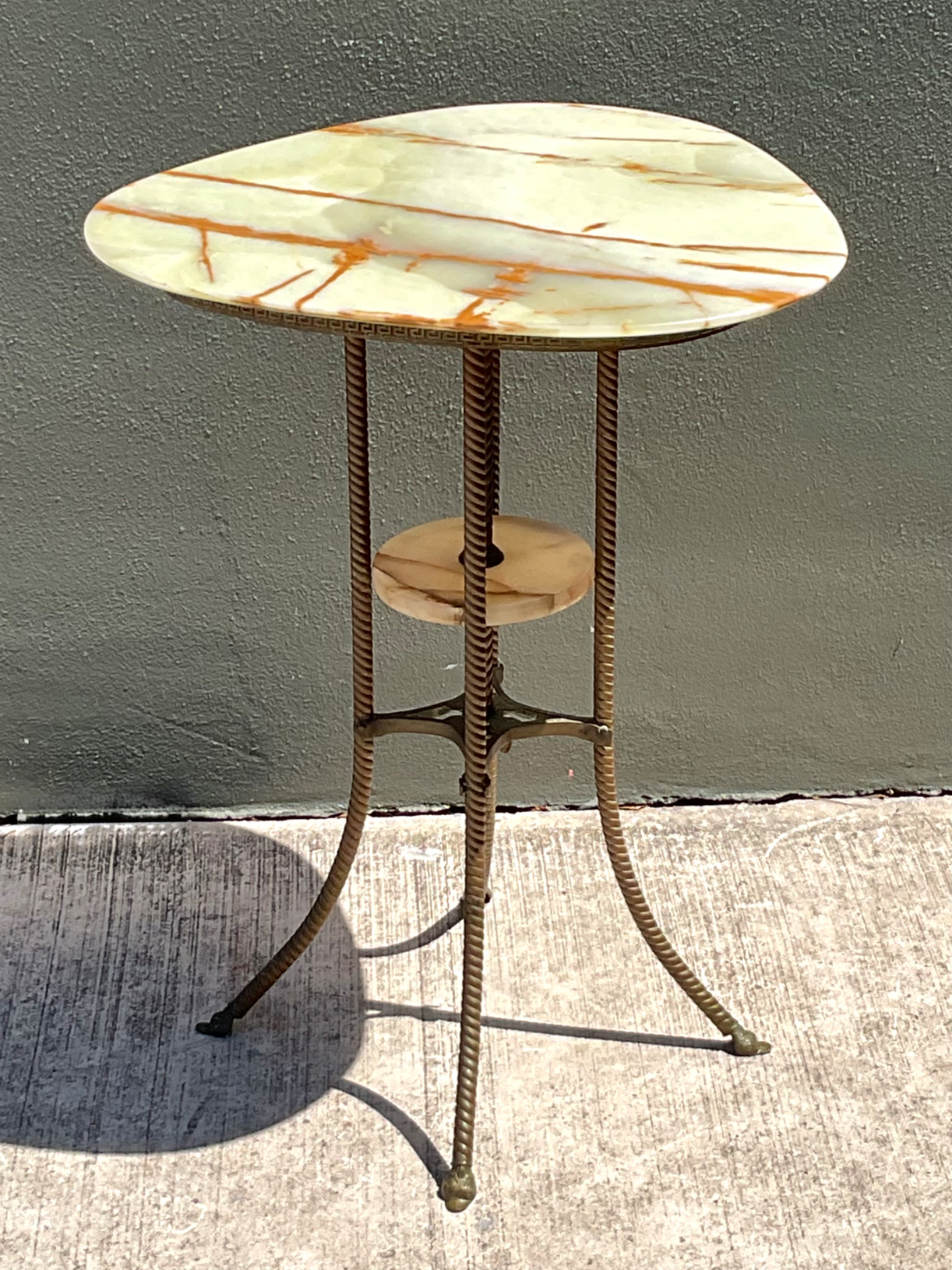 Vintage Greek Key Brass and Onyx Accent Table - Detail view