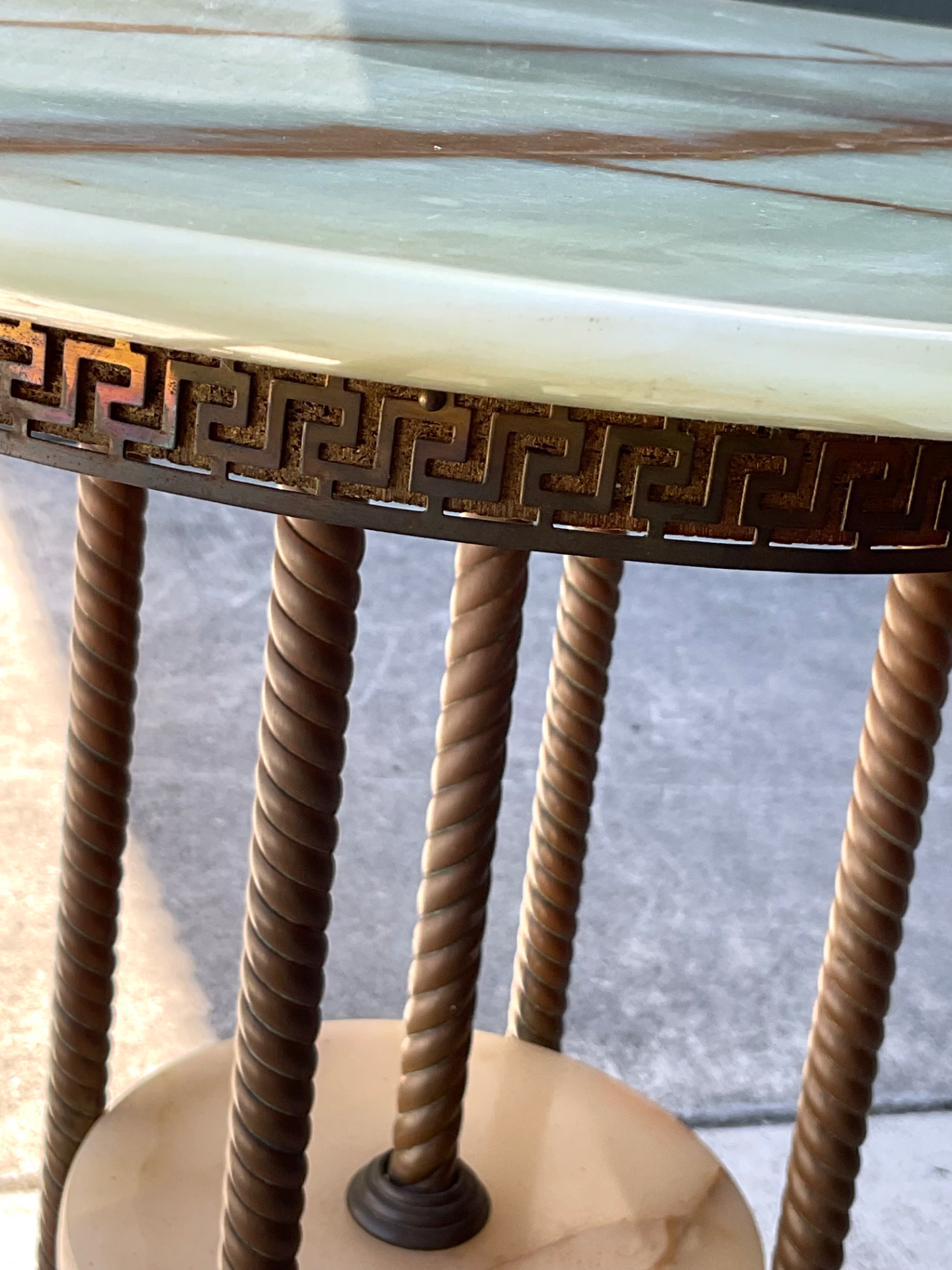 Vintage Greek Key Brass and Onyx Accent Table - Back view