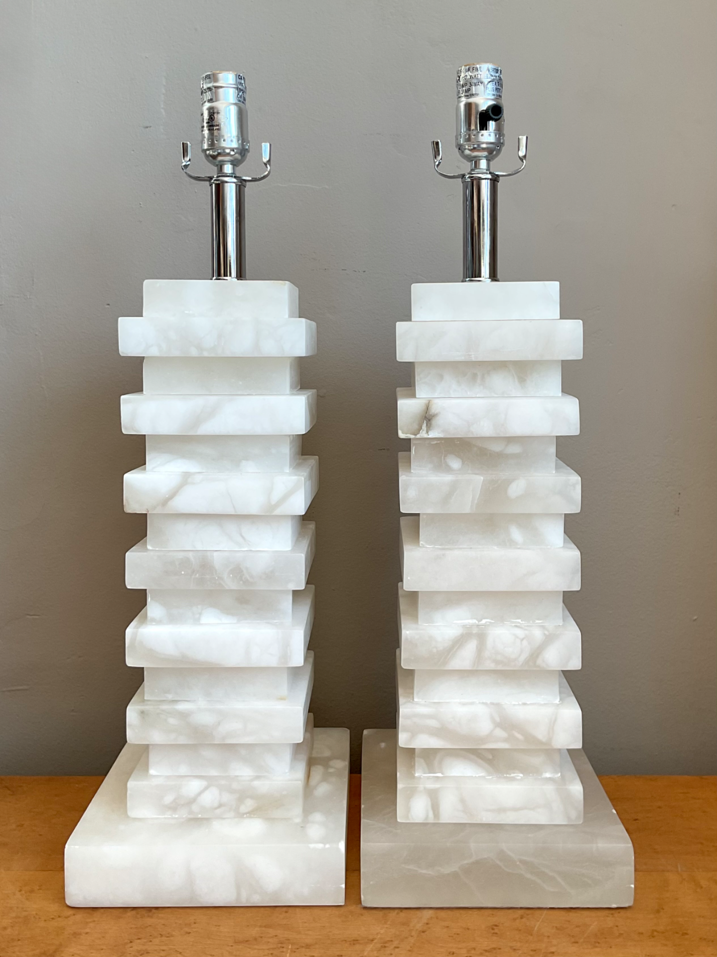Vintage Stacked Stone Table Lamps - Pair - Side view