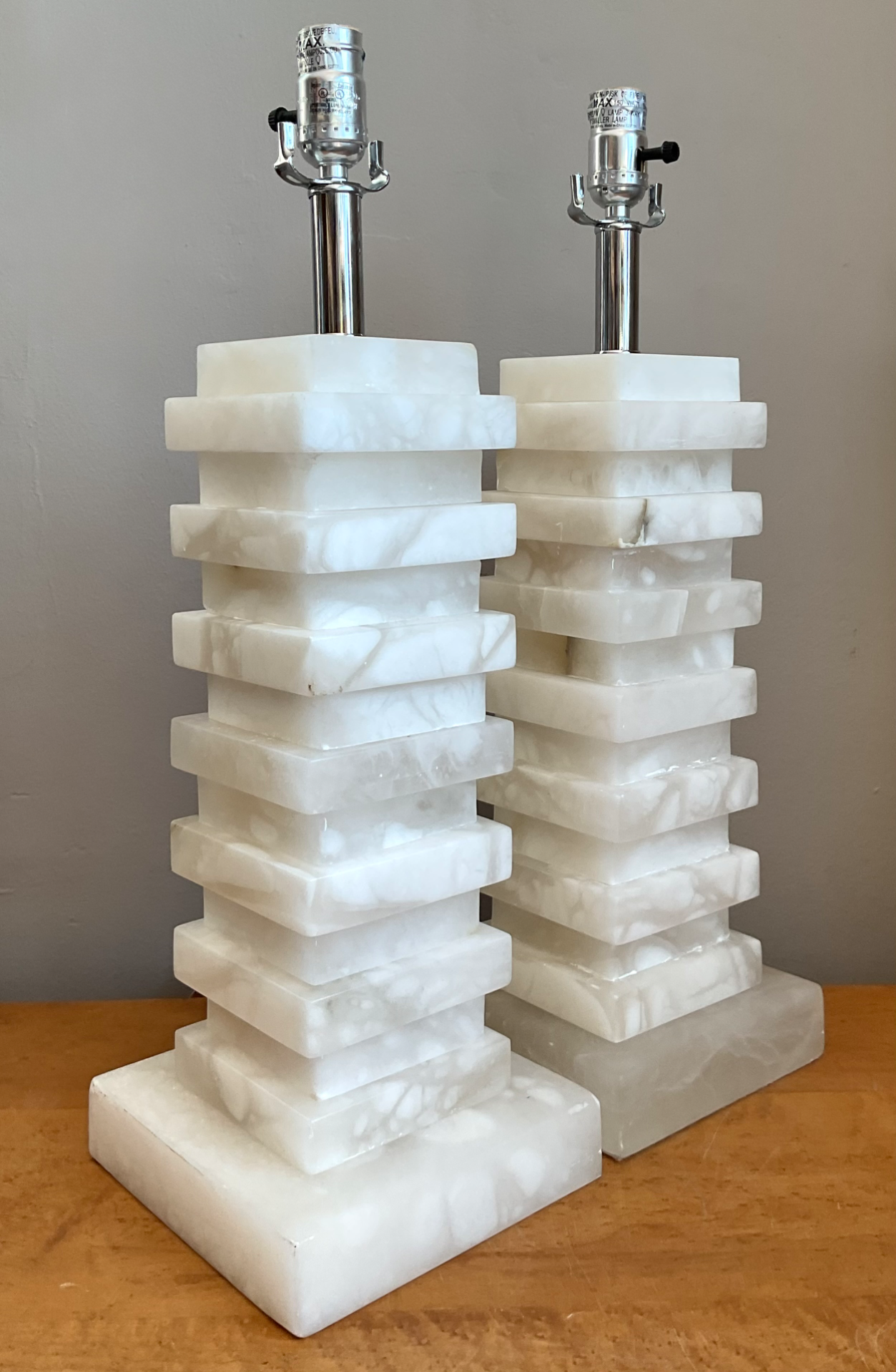 Vintage Stacked Stone Table Lamps - Pair - Top view