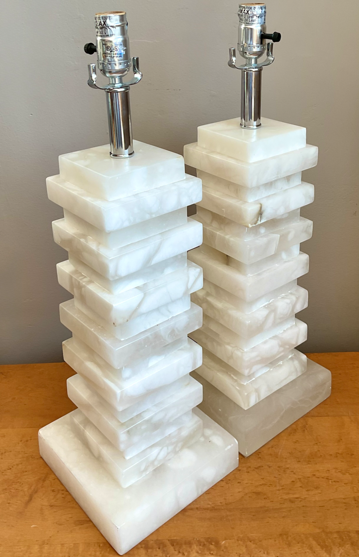 Vintage Stacked Stone Table Lamps - Pair - Back view