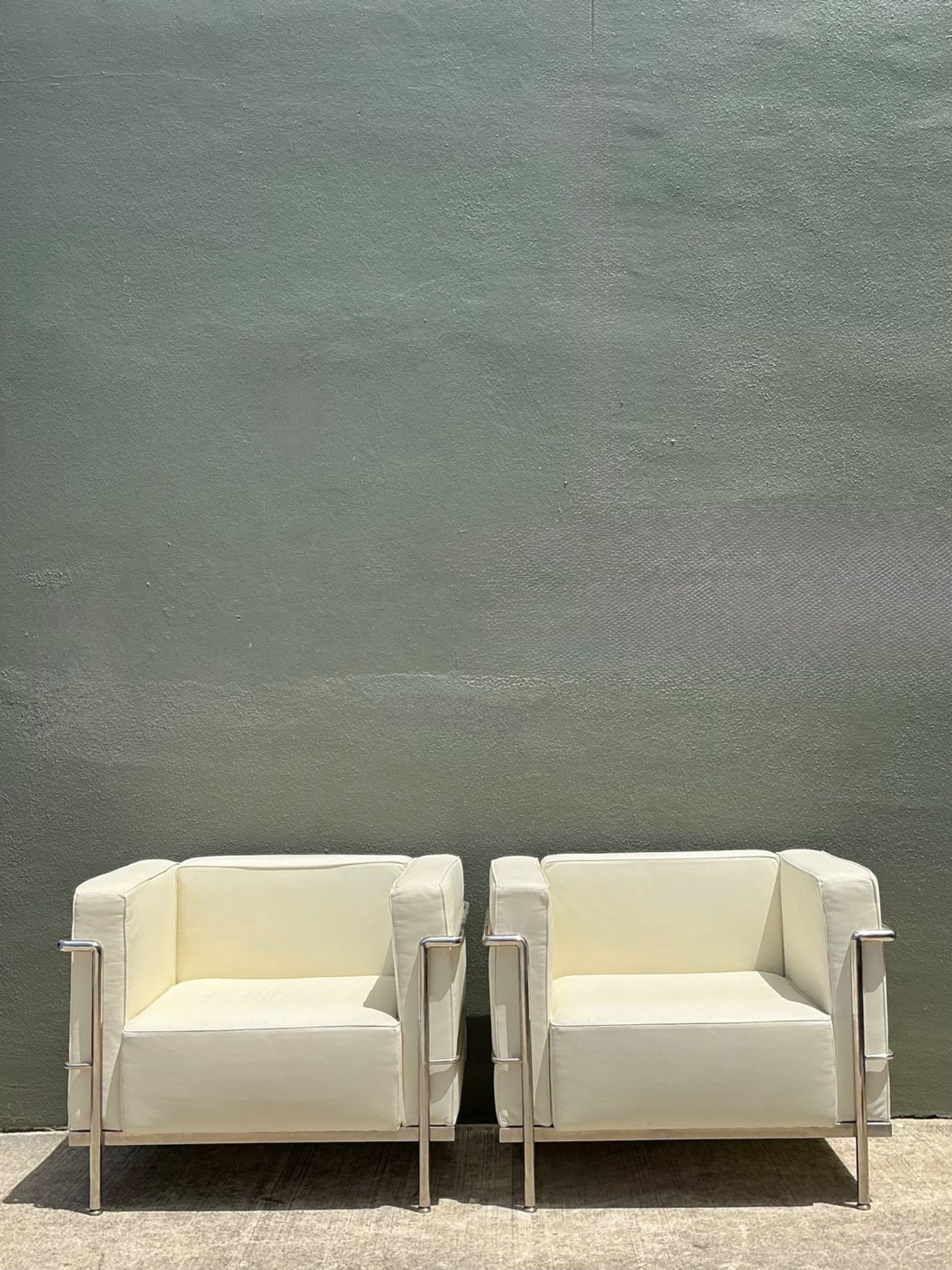 Vintage Chrome Frame Lounge Chairs After Corbusier - A Pair - Detail view