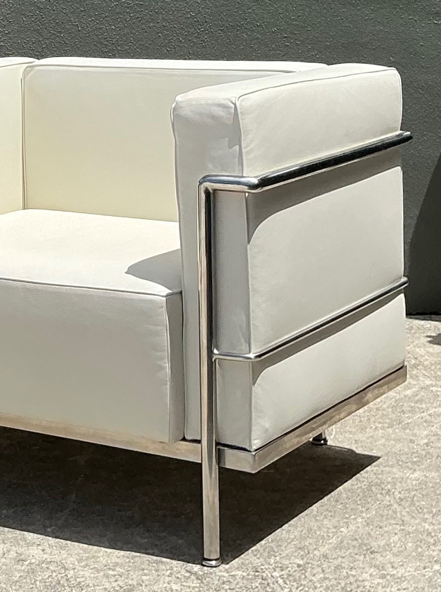 Vintage Chrome Frame Lounge Chairs After Corbusier - A Pair - Back view