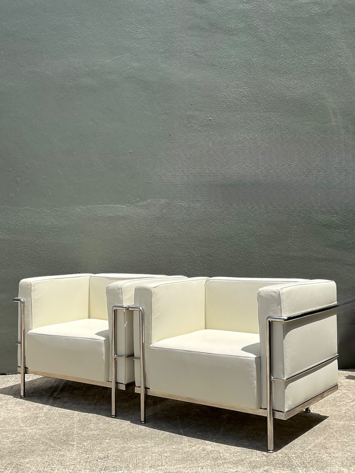 Vintage Chrome Frame Lounge Chairs After Corbusier - A Pair - Side view