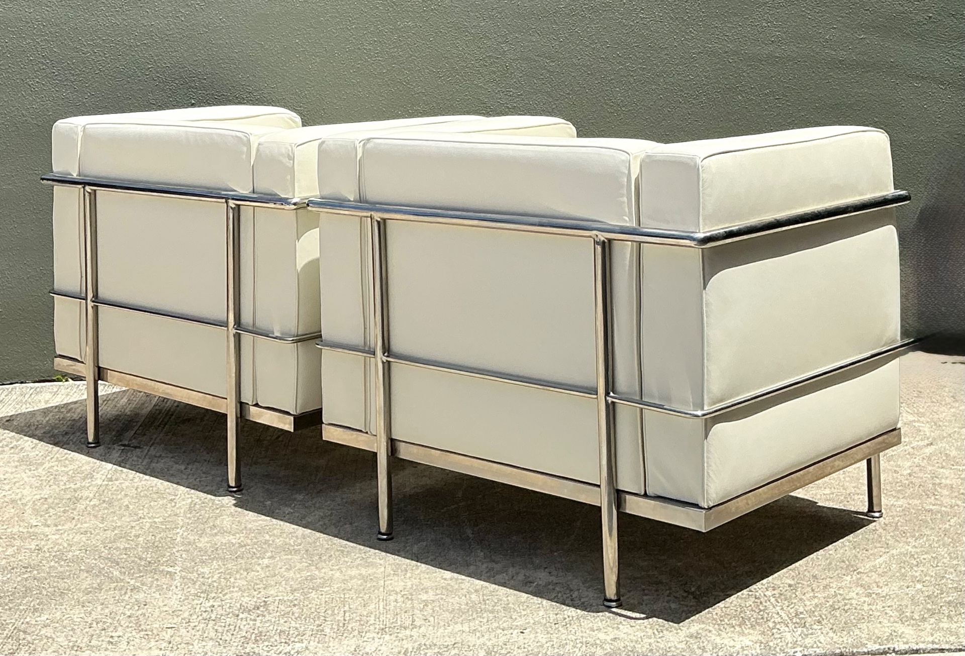 Vintage Chrome Frame Lounge Chairs After Corbusier - A Pair - Top view