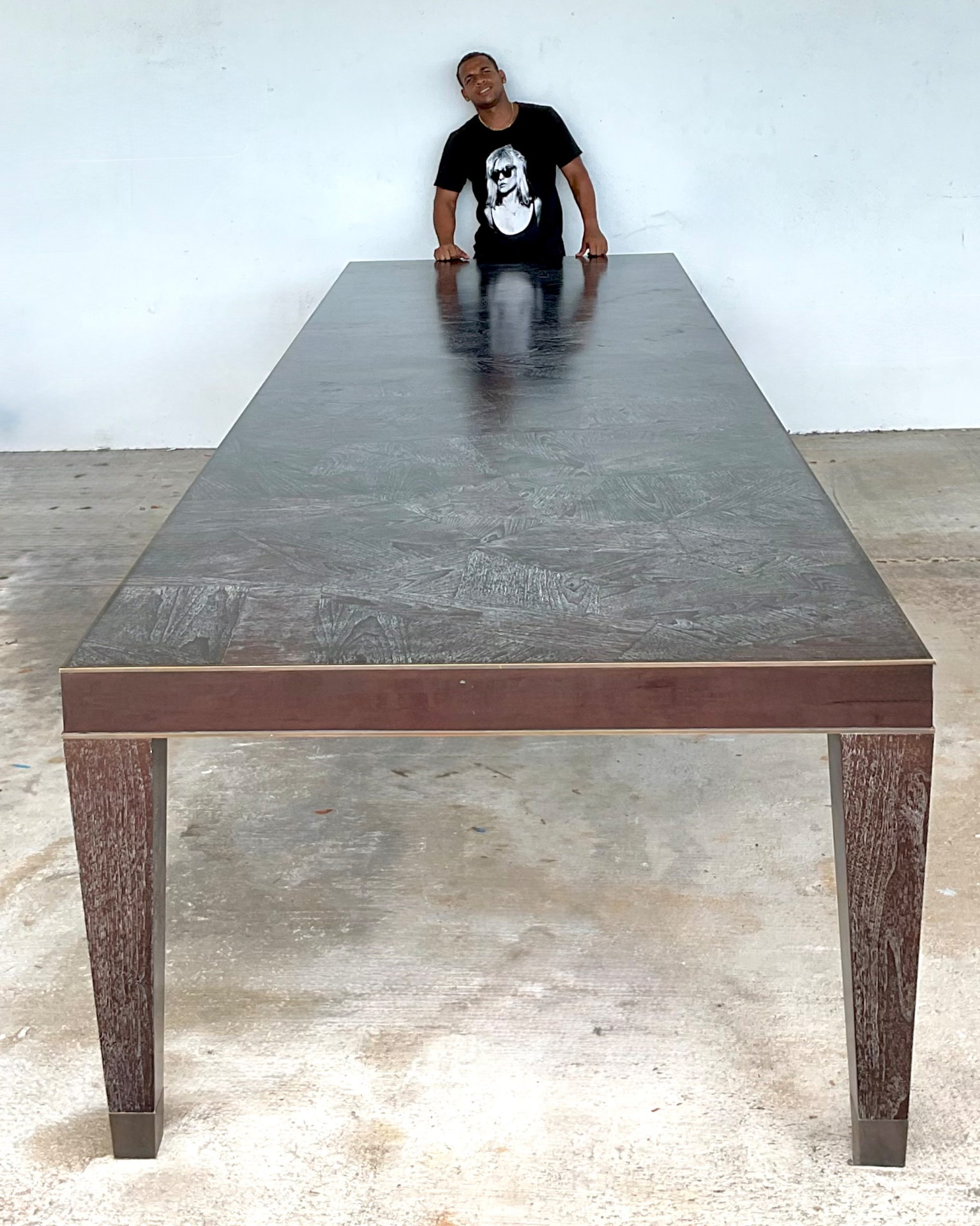 Vintage Monumental 15 Ft Cerused Wood Dining Table - Detail view
