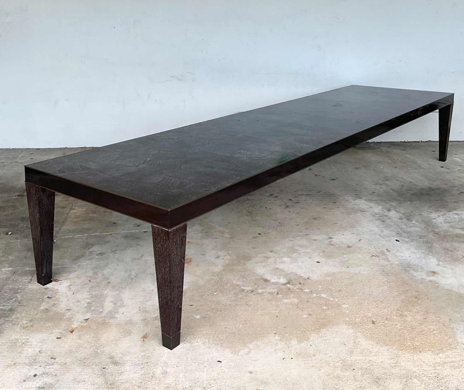 Vintage Monumental 15 Ft Cerused Wood Dining Table - Side view