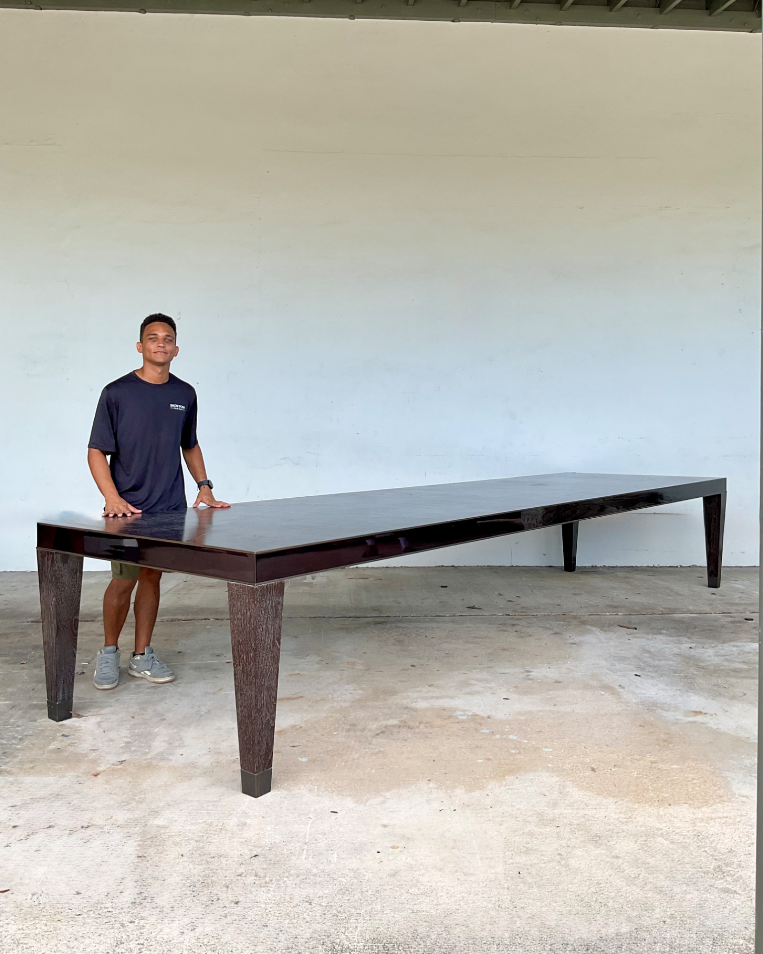Vintage Monumental 15 Ft Cerused Wood Dining Table - Top view