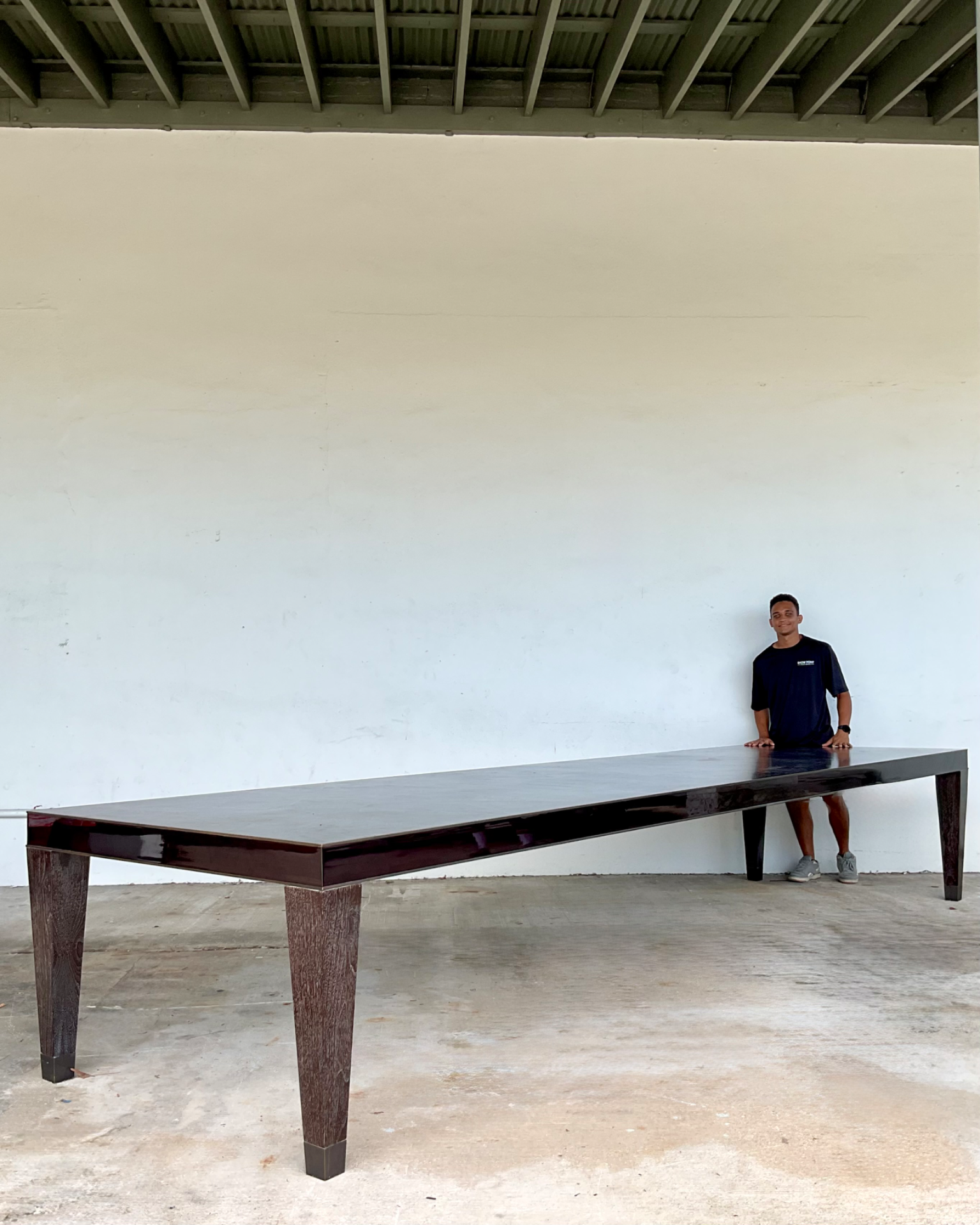 Vintage Monumental 15 Ft Cerused Wood Dining Table - Back view