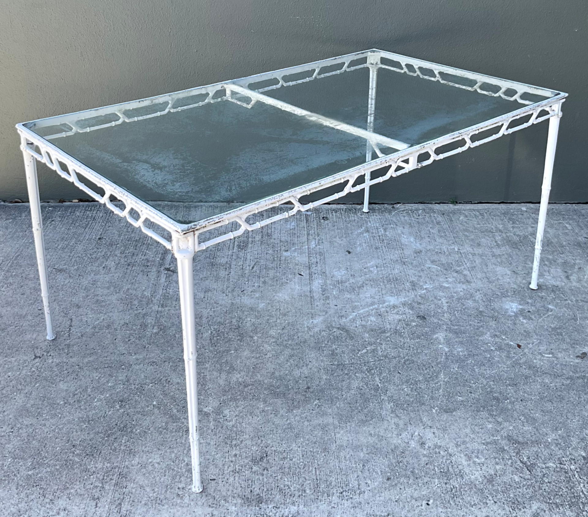 Vintage Brown Jordan “Calcutta” Metal Patio Dining Table with Glass Top - Top view