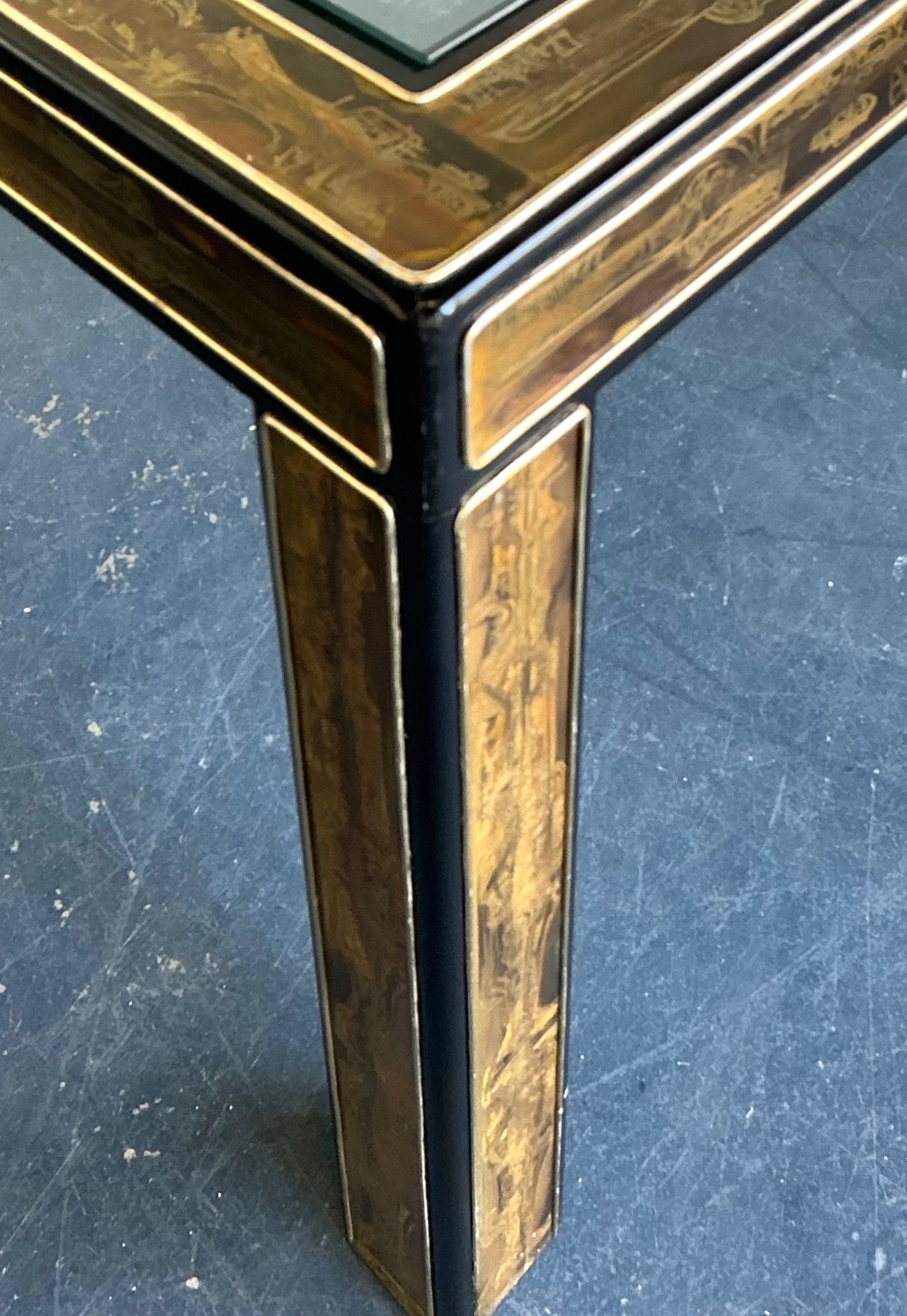 Vintage Acid Etched Brass and Glass Dining Table After Bernard Rohne - Back view