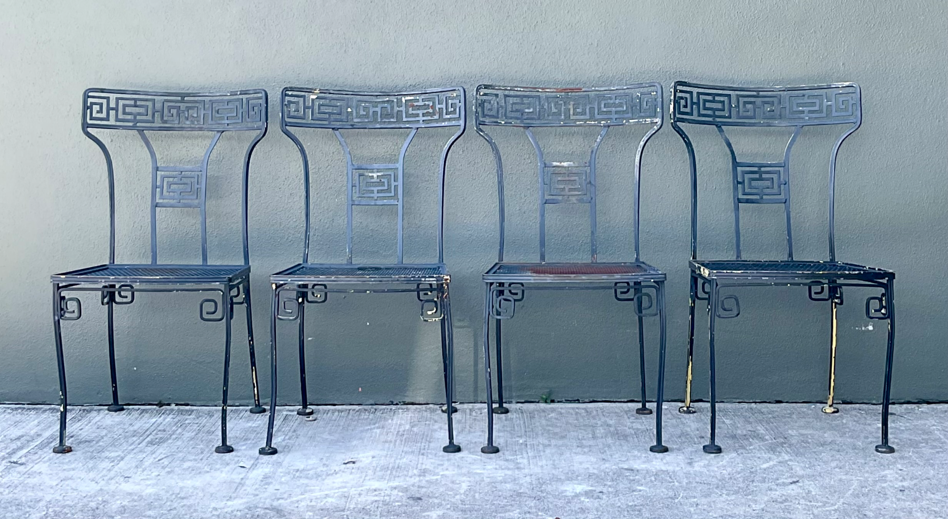 Vintage Meadowcraft Greek Key Metal Patio Chairs - Set of Four - Detail view