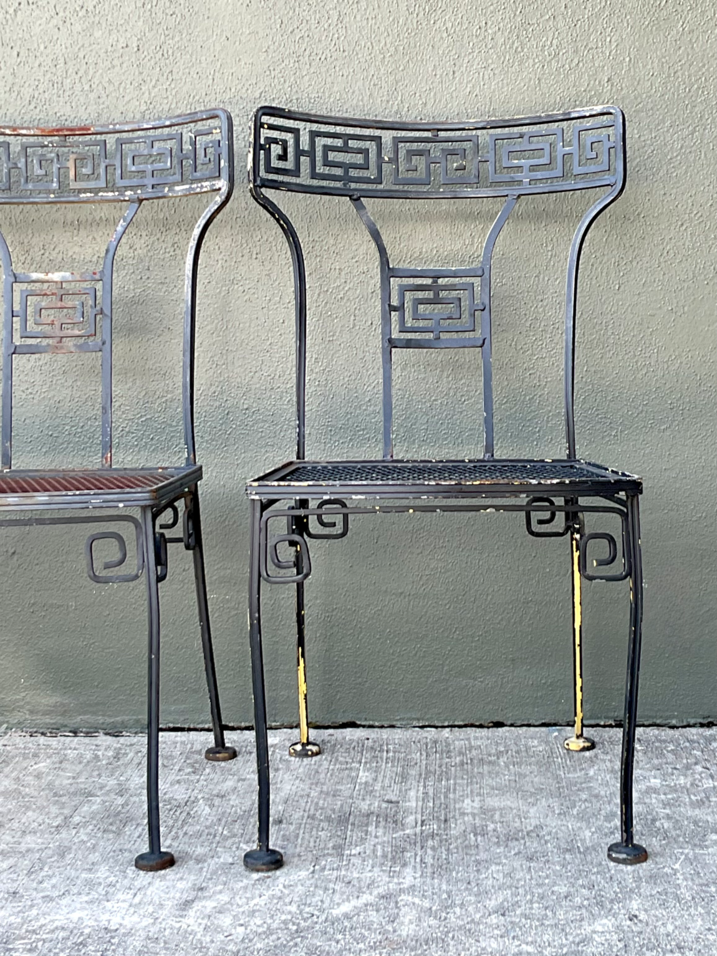 Vintage Meadowcraft Greek Key Metal Patio Chairs - Set of Four - Back view