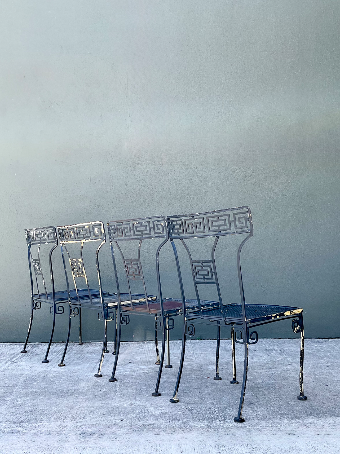 Vintage Meadowcraft Greek Key Metal Patio Chairs - Set of Four - Top view
