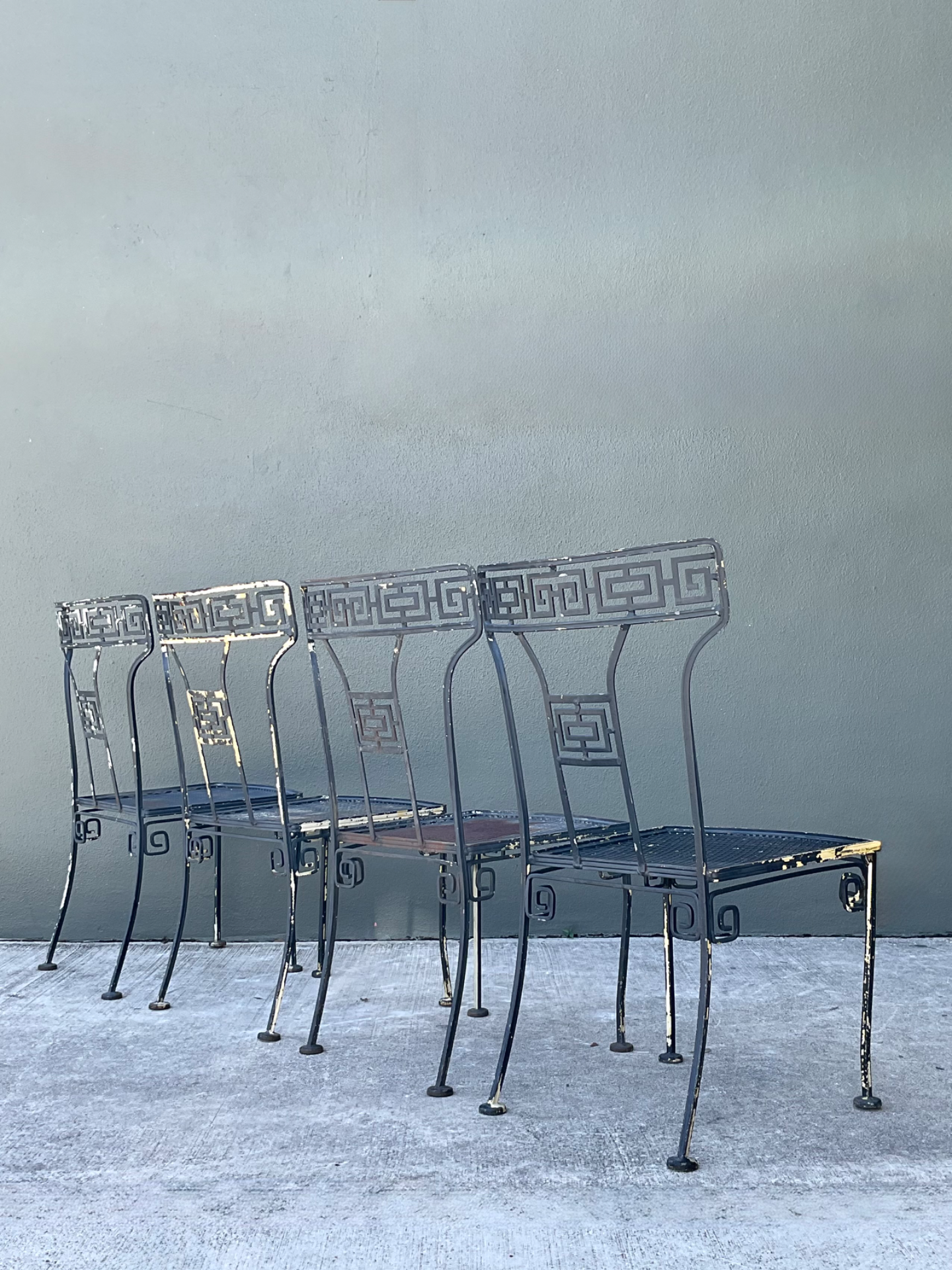 Vintage Meadowcraft Greek Key Metal Patio Chairs - Set of Four - Side view