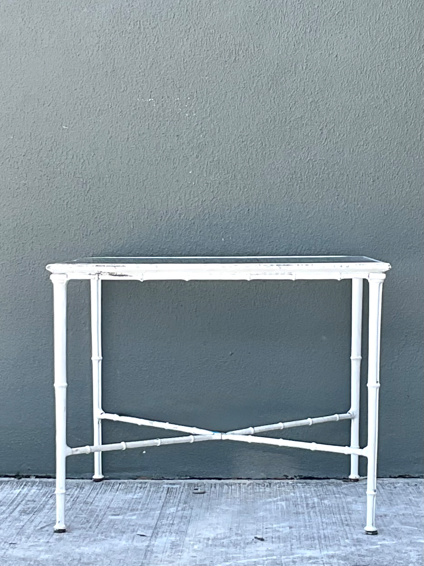 Vintage Brown Jordan “Calcutta”  Metal and Glass Patio Side Table - Side view