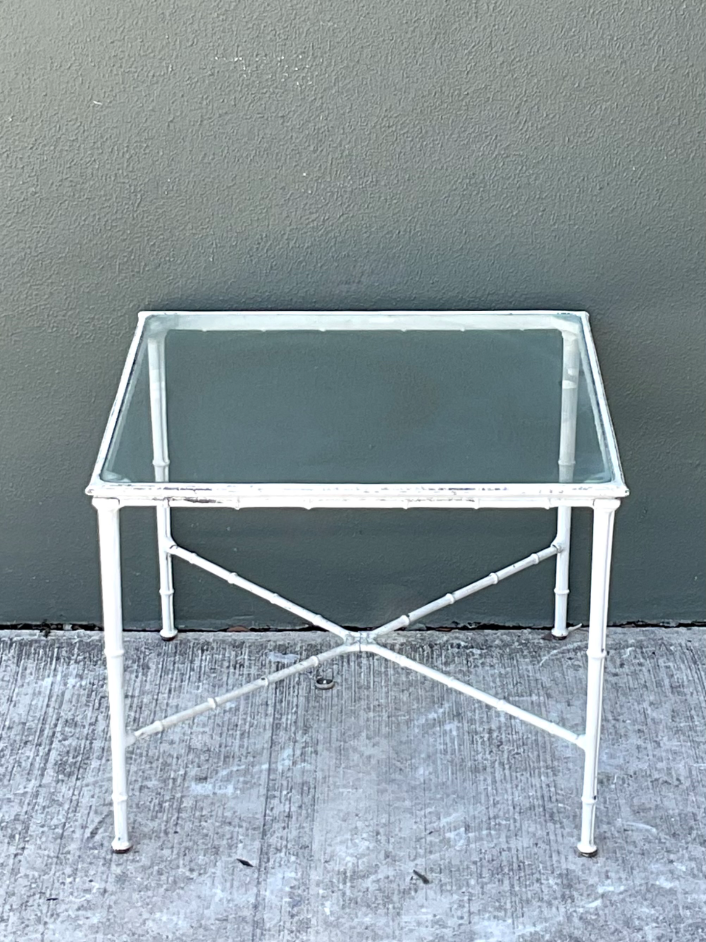 Vintage Brown Jordan “Calcutta”  Metal and Glass Patio Side Table - Top view