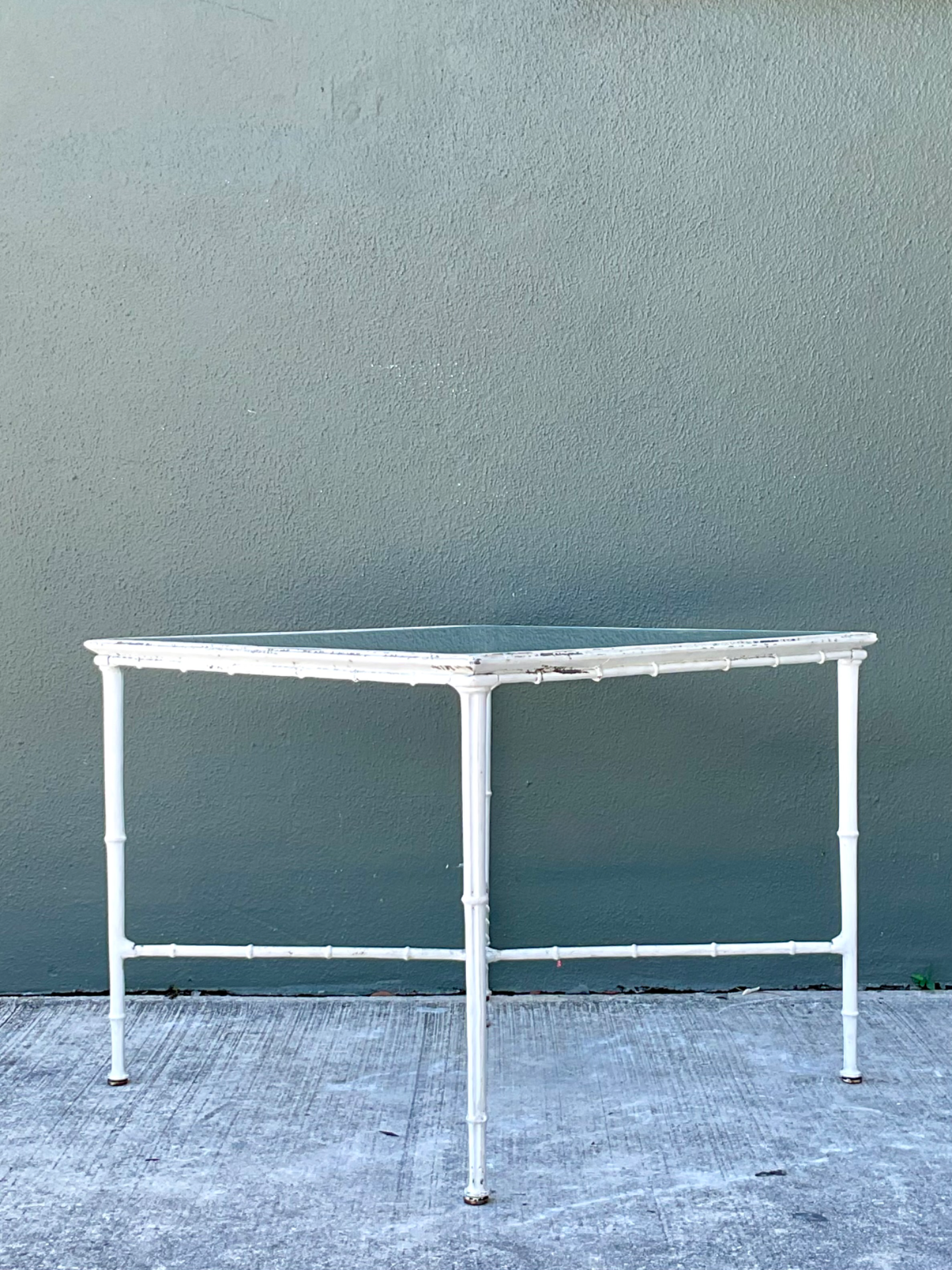 Vintage Brown Jordan “Calcutta”  Metal and Glass Patio Side Table - Back view