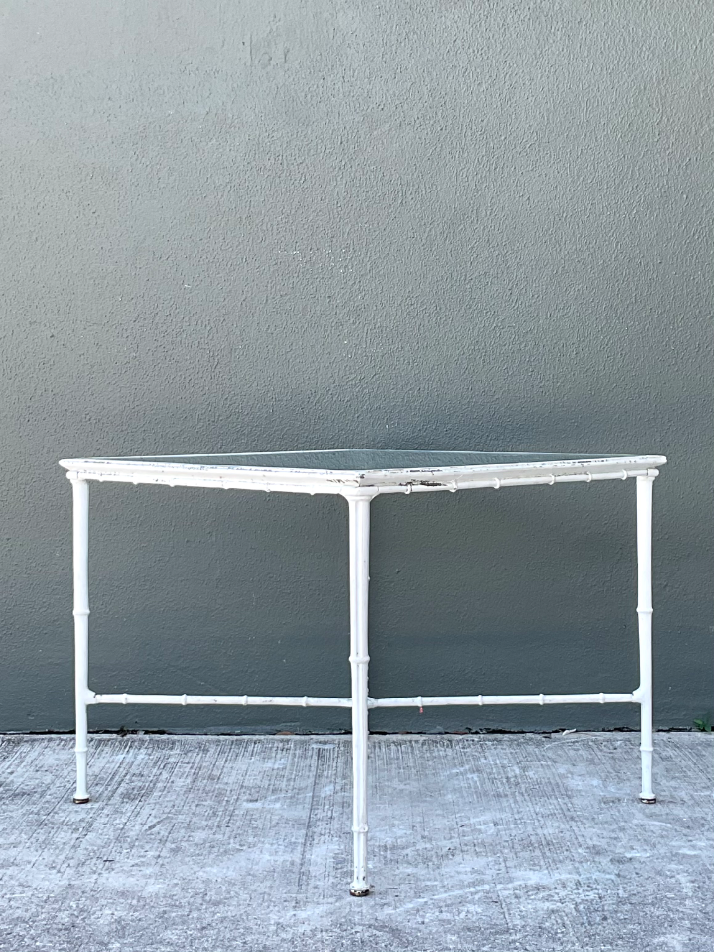 Vintage Brown Jordan “Calcutta”  Metal and Glass Patio Side Table - Detail view