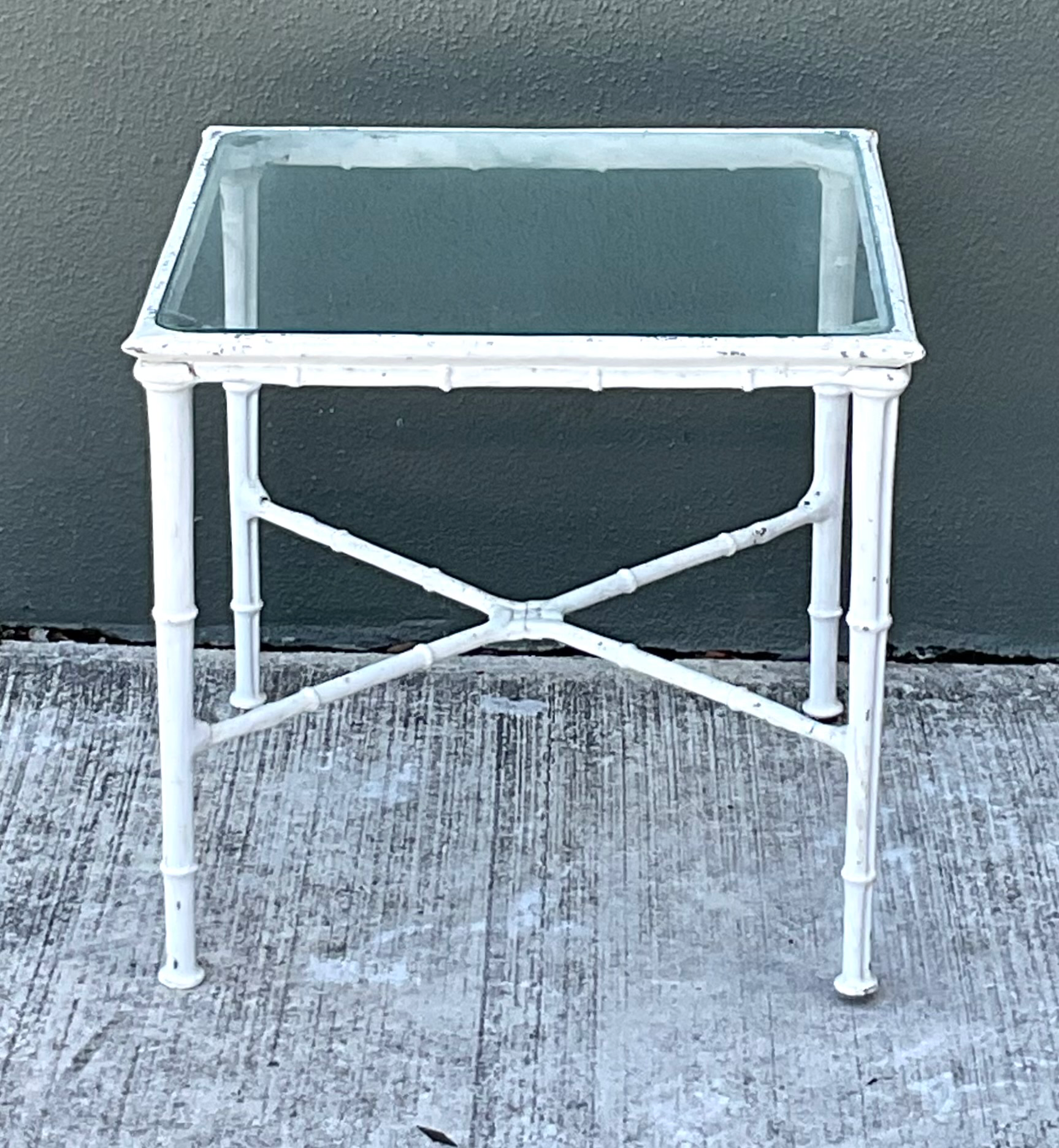 Vintage Brown Jordan “Calcutta” Metal and Glass Side Table - Back view