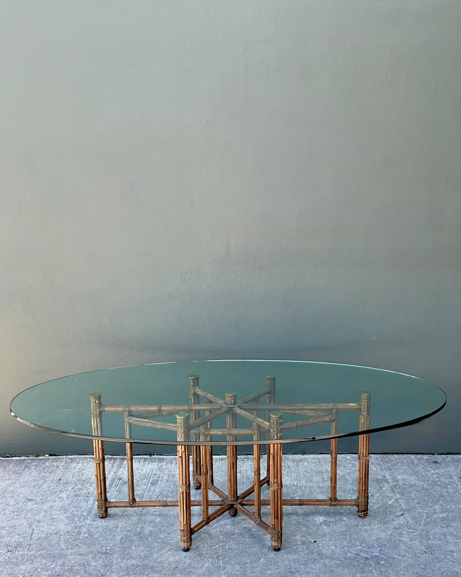 McGuire Rattan and Glass Oval Dining Table - Back view