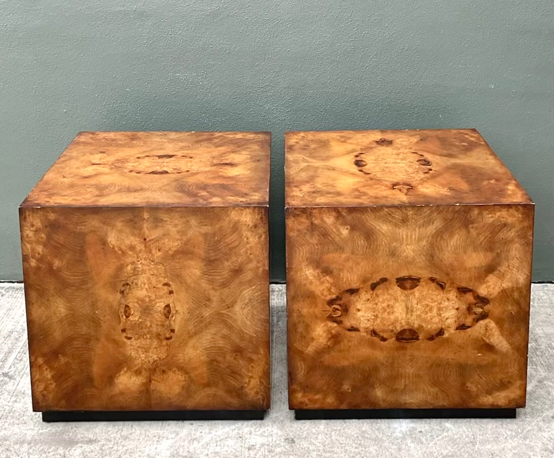 Vintage Burl Wood Cube Tables - Pair - Top view