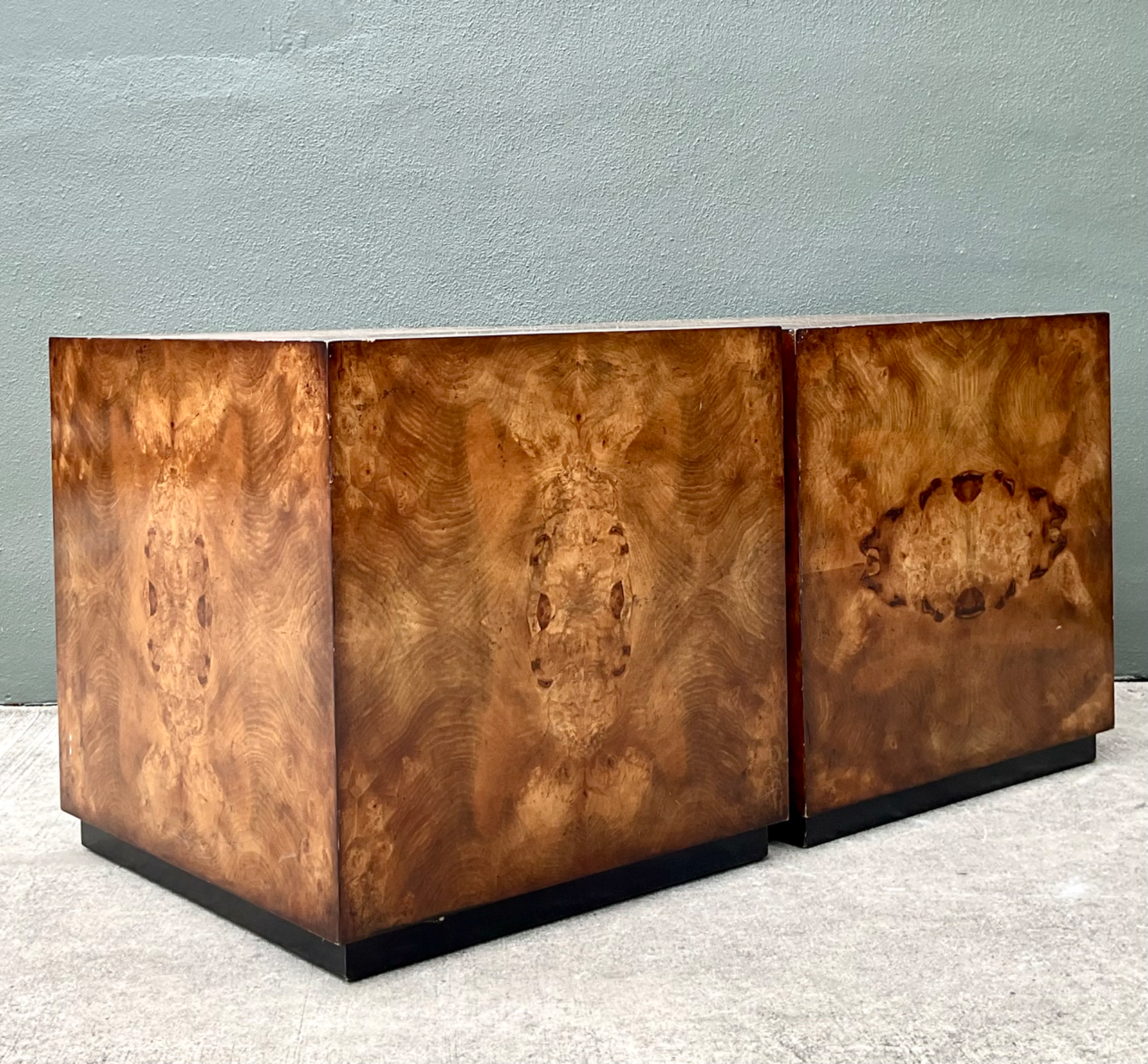 Vintage Burl Wood Cube Tables - Pair - Detail view