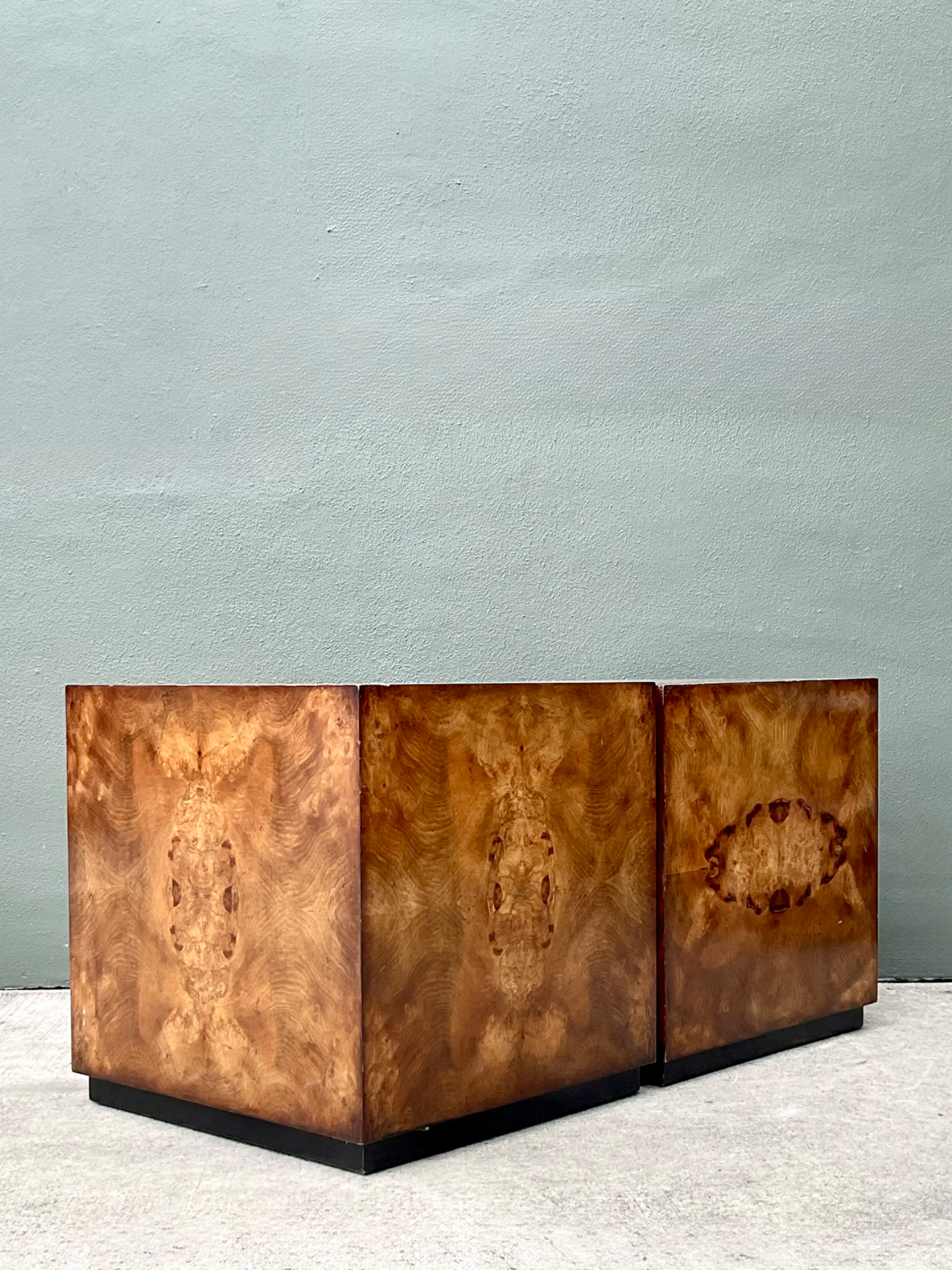 Vintage Burl Wood Cube Tables - Pair - Back view