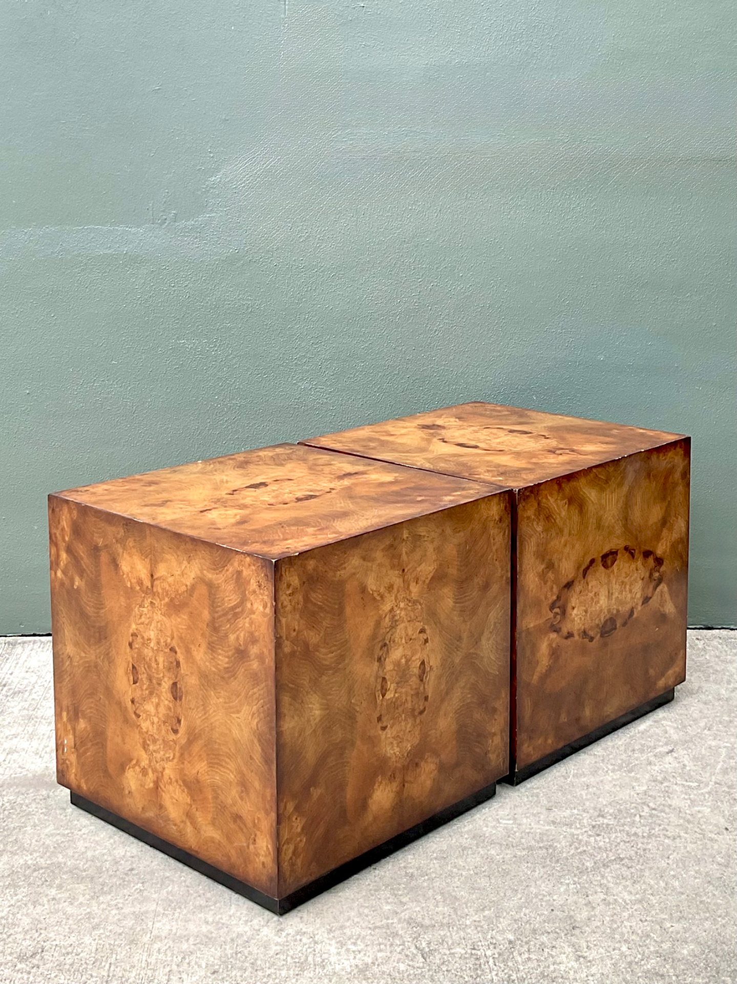 Vintage Burl Wood Cube Tables - Pair - Side view