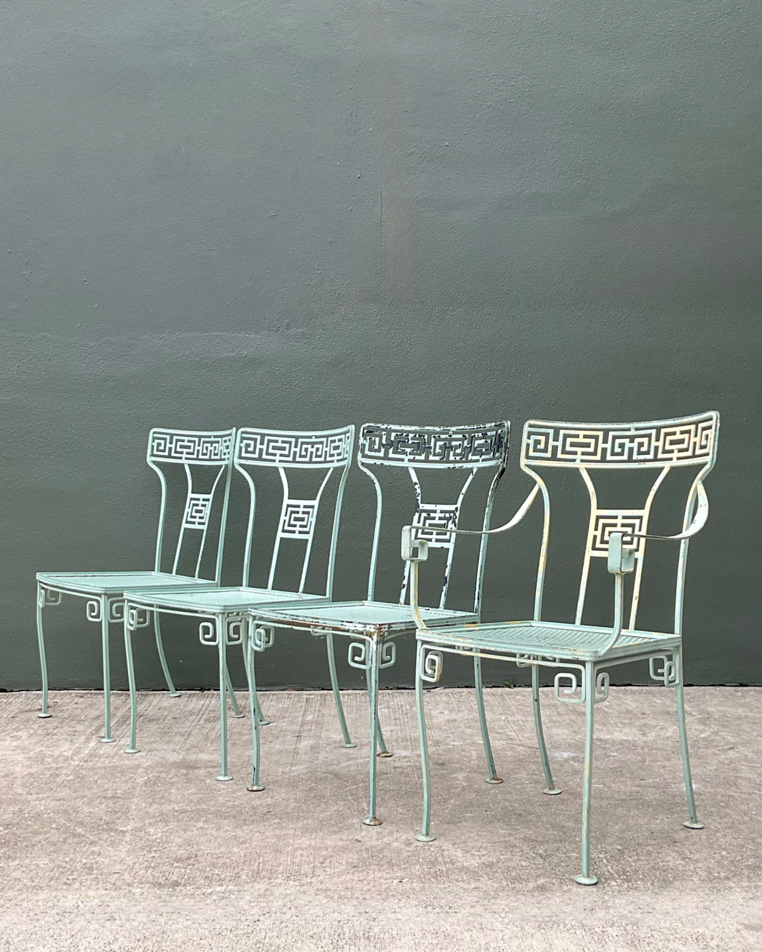 Vintage Meadowcraft Greek Key Outdoor Dining Chairs - Set of Four - Side view