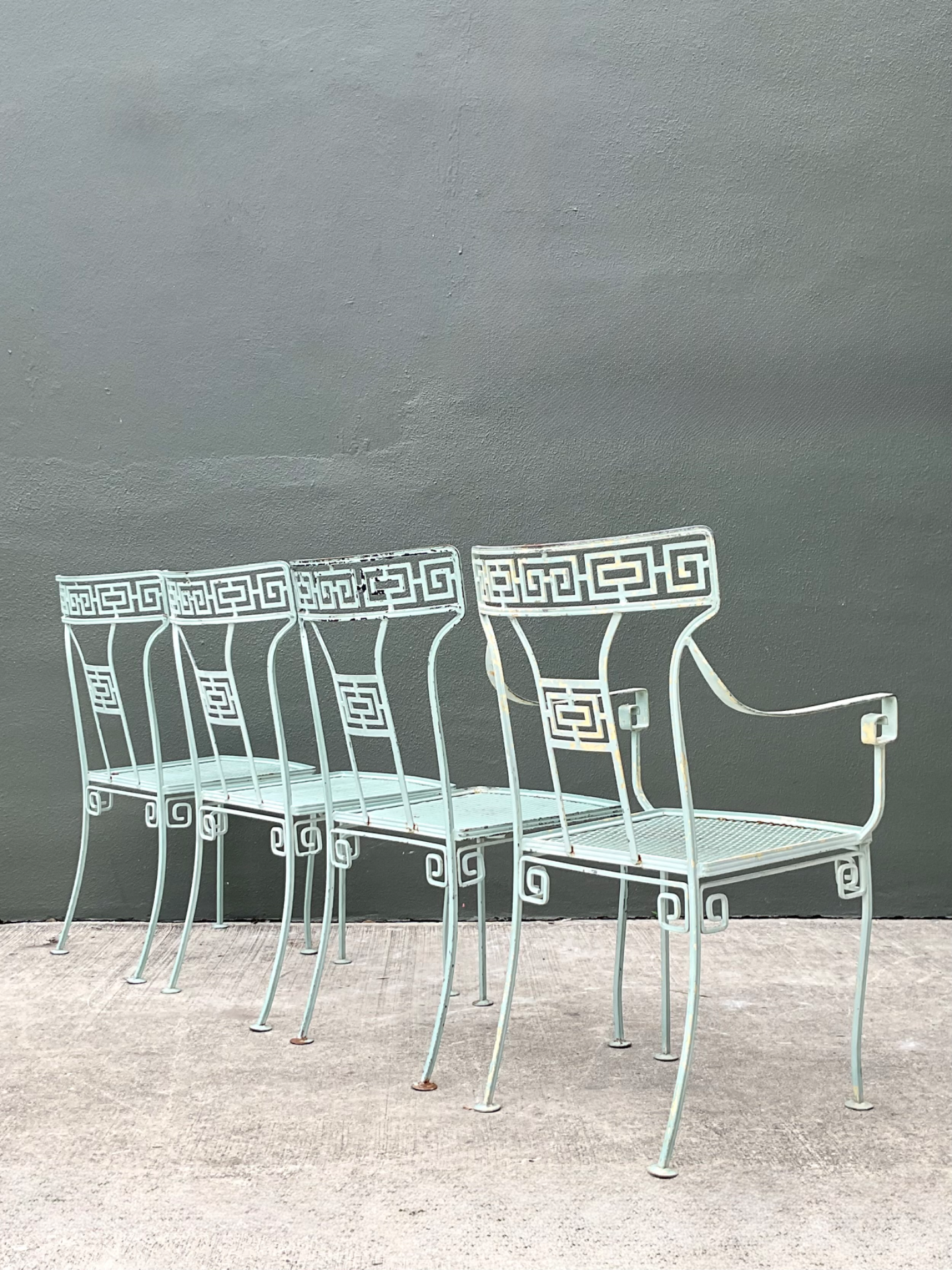 Vintage Meadowcraft Greek Key Outdoor Dining Chairs - Set of Four - Detail view