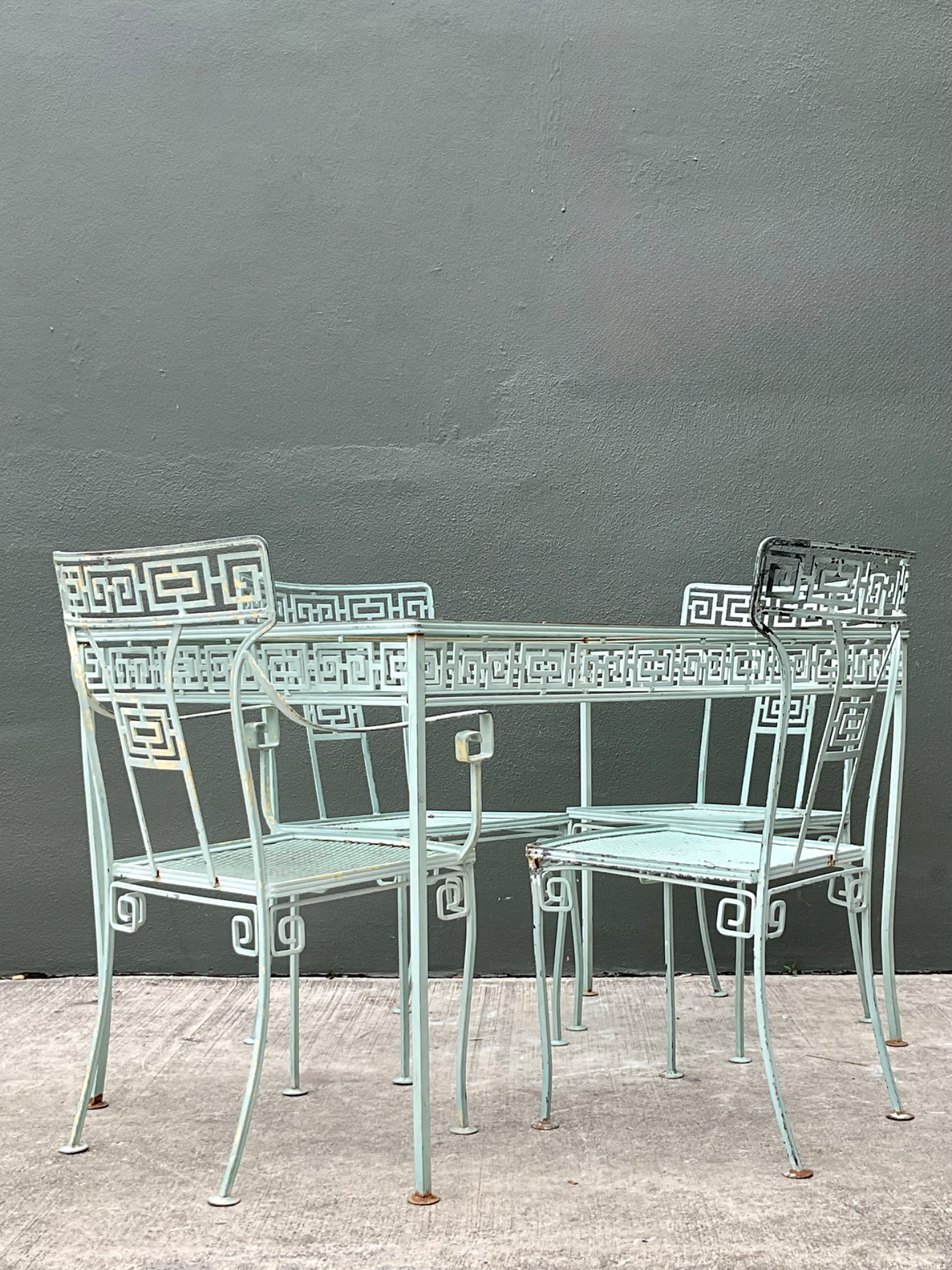 Vintage Meadowcraft Greek Key Outdoor Dining Chairs - Set of Four - Back view