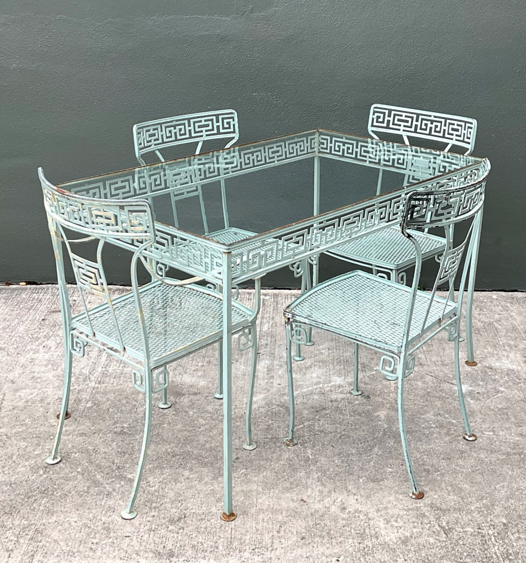 Vintage Meadowcraft Outdoor Dining Table with Greek Key Pattern - Top view