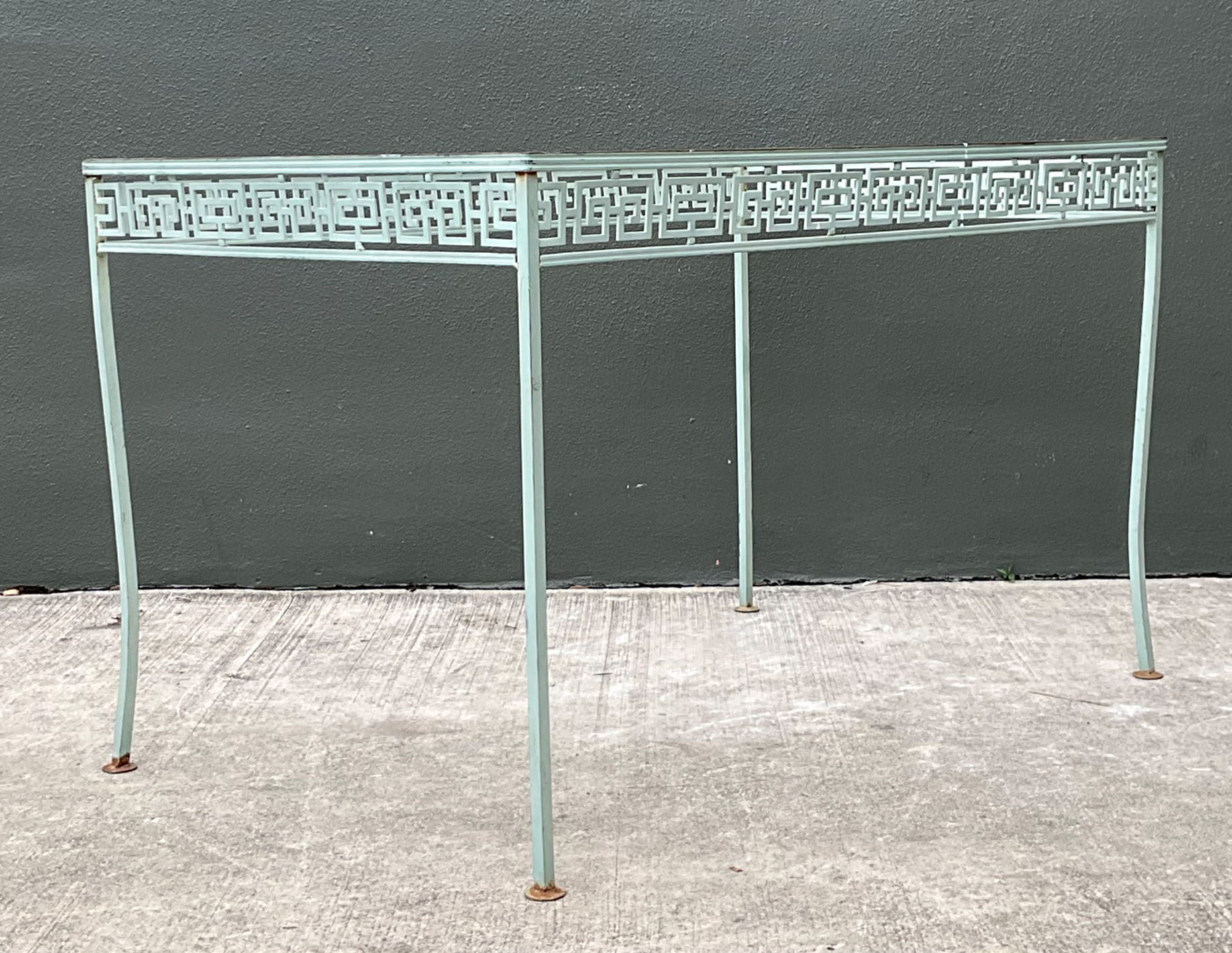Vintage Meadowcraft Outdoor Dining Table with Greek Key Pattern - Back view