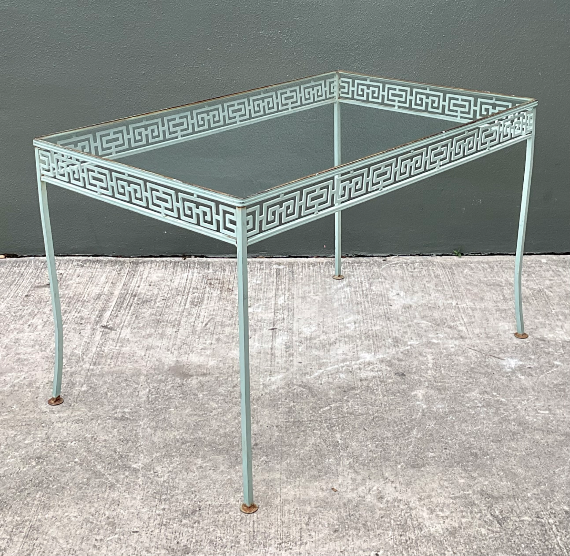 Vintage Meadowcraft Outdoor Dining Table with Greek Key Pattern - Detail view