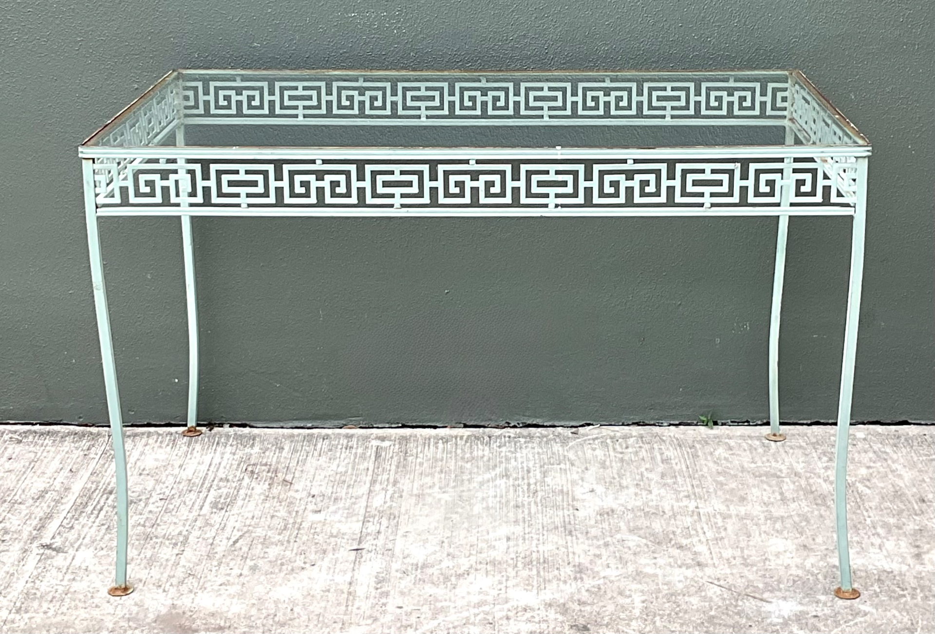 Vintage Meadowcraft Outdoor Dining Table with Greek Key Pattern - Side view